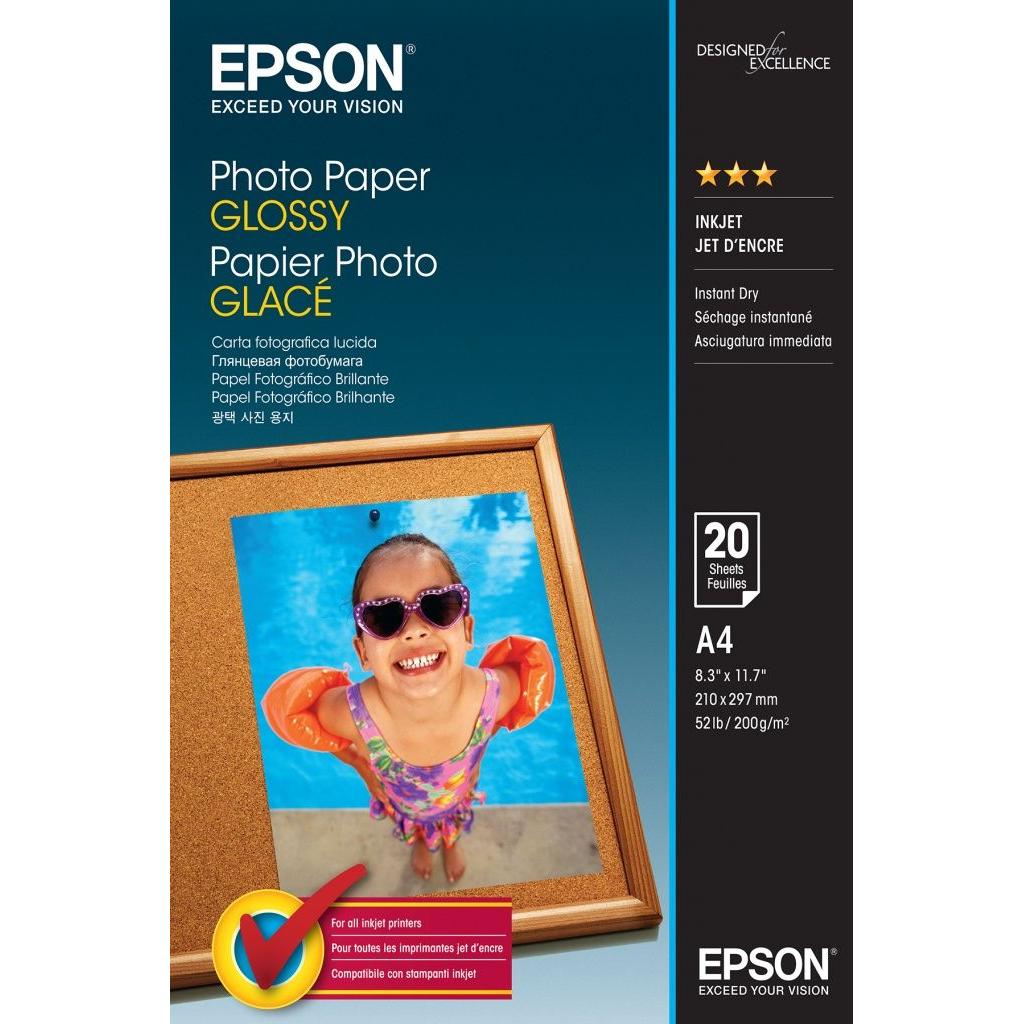 Epson - Papel fotográfico S042538 glossy A4 (210 x 297 mm), 20 hojas de 200 g para impresoras Epson, colores intensos y negros profundos