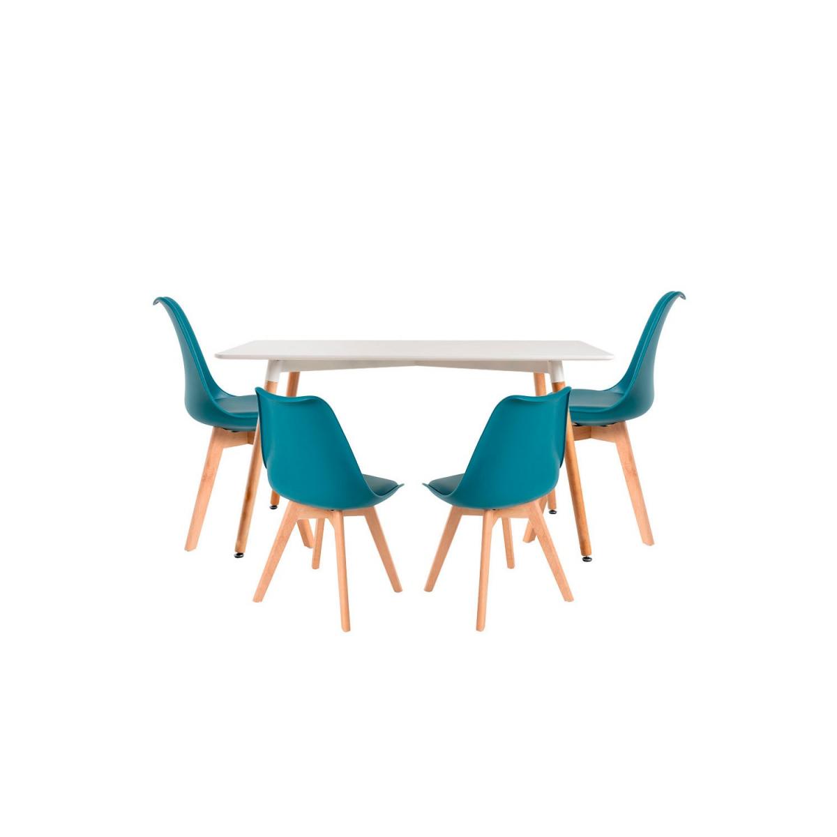 Regalos Miguel - Conjuntos de mesa y sillas - Conjunto Mesa Tower Rectangular 120 x 80 cm Blanca y Pack 4 Sillas Synk Basic - Verde azulado