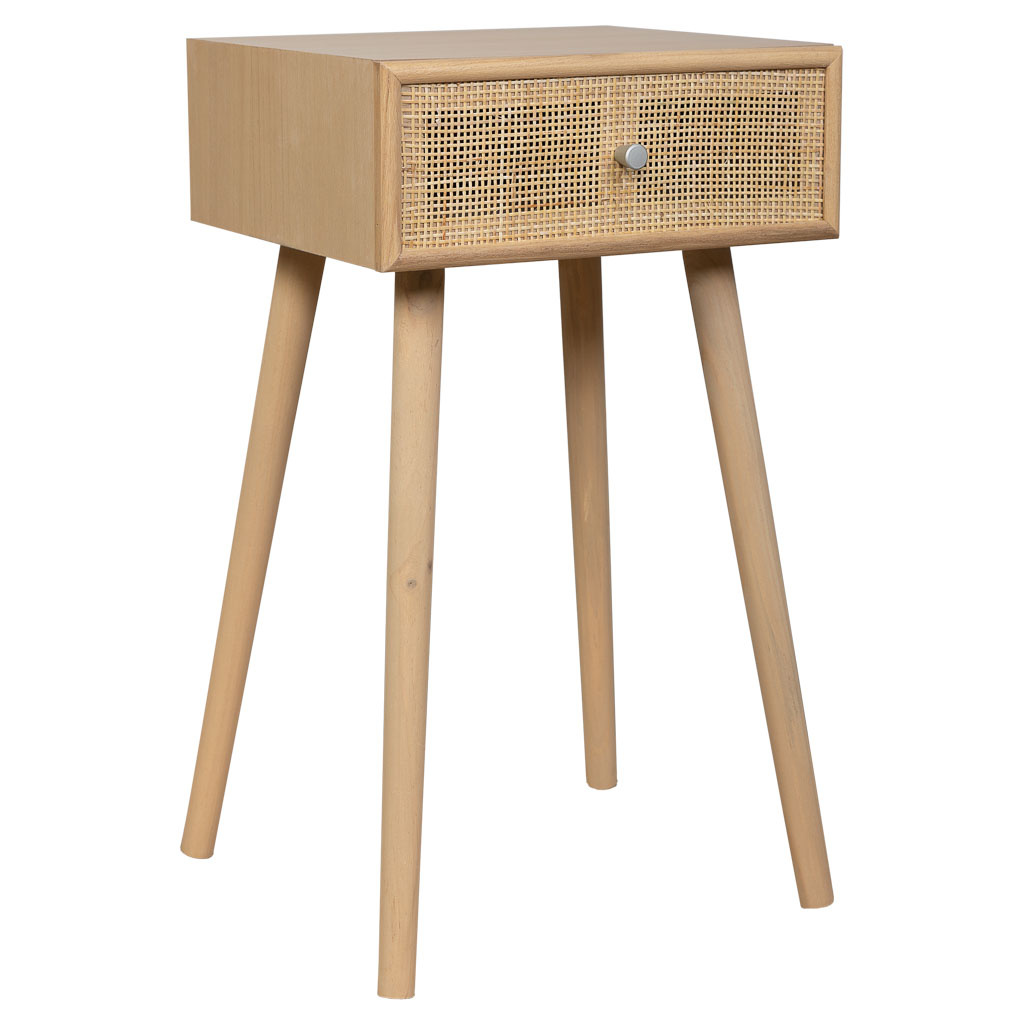 Wonderlust Deco - Mesita de MDF y rattán 1 cajón marrón 40x36x70h cm Marrón 40x36x70