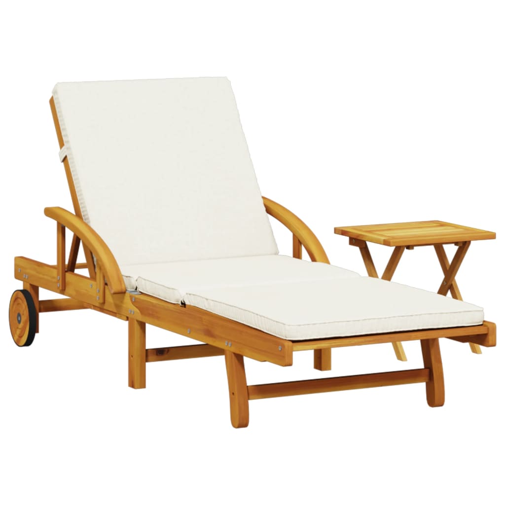 Vidaxl Tumbona de Madera Maciza de Acacia con Cojín y Mesa - Crema y Gris Oscuro