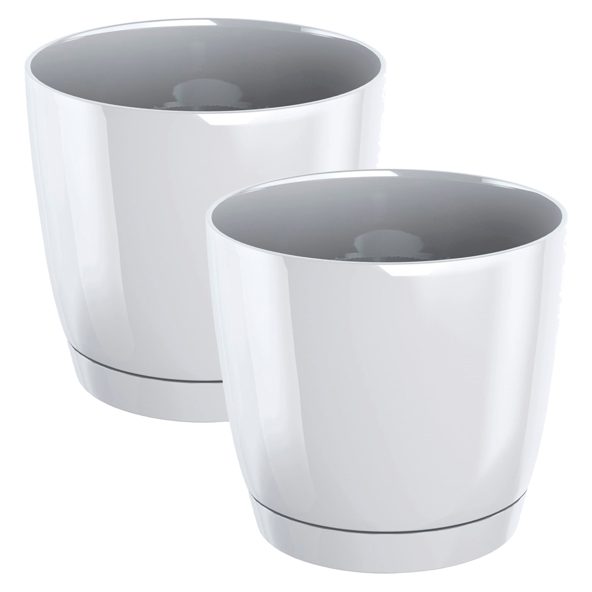 2x Maceta redonda de plastico WELLHOME Coubi Round P en color blanco 21 (largo) x 21 (ancho) x 19,3 (altura) cm