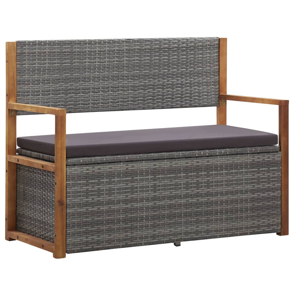 vidaXL Banco de almacenaje ratán sintético madera acacia 115 cm en color Gris/Negro