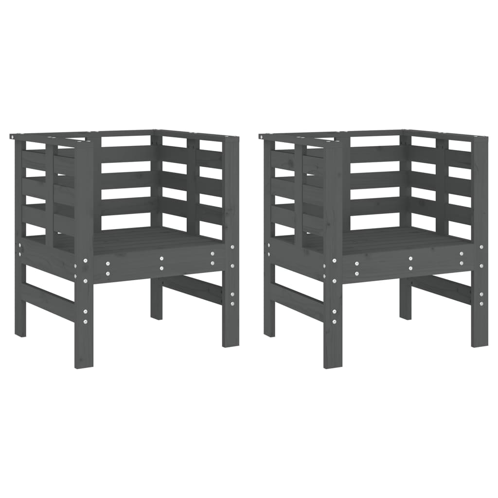vidaXL Sillas de jardín 2 uds madera maciza pino gris 61,5x53x71 cm