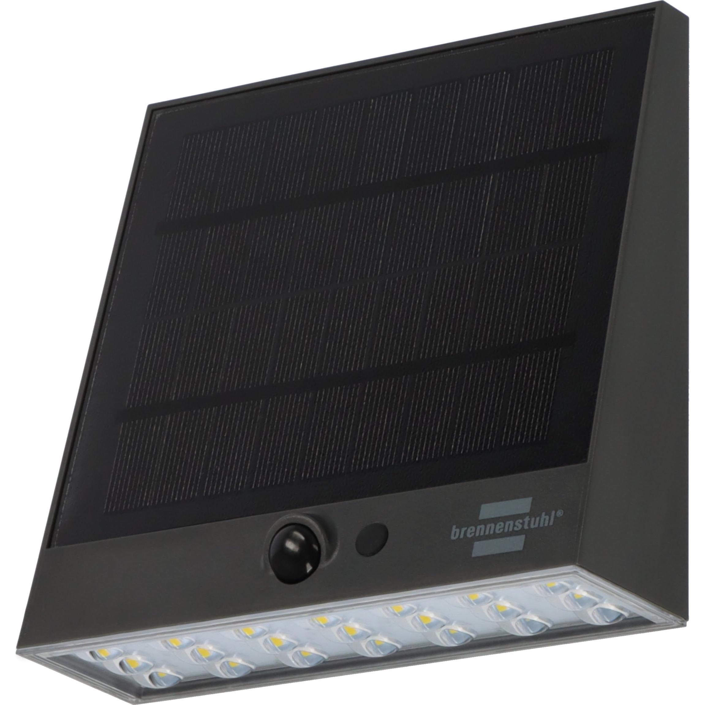 Brennenstuhl Foco Solar LED SOL 1000 Plana/Luz LED de pared para exteriores con detector de movimiento (IP54, 1000lm, 4 modos de luz diferentes, sensor crepuscular, incl. batería recargable)