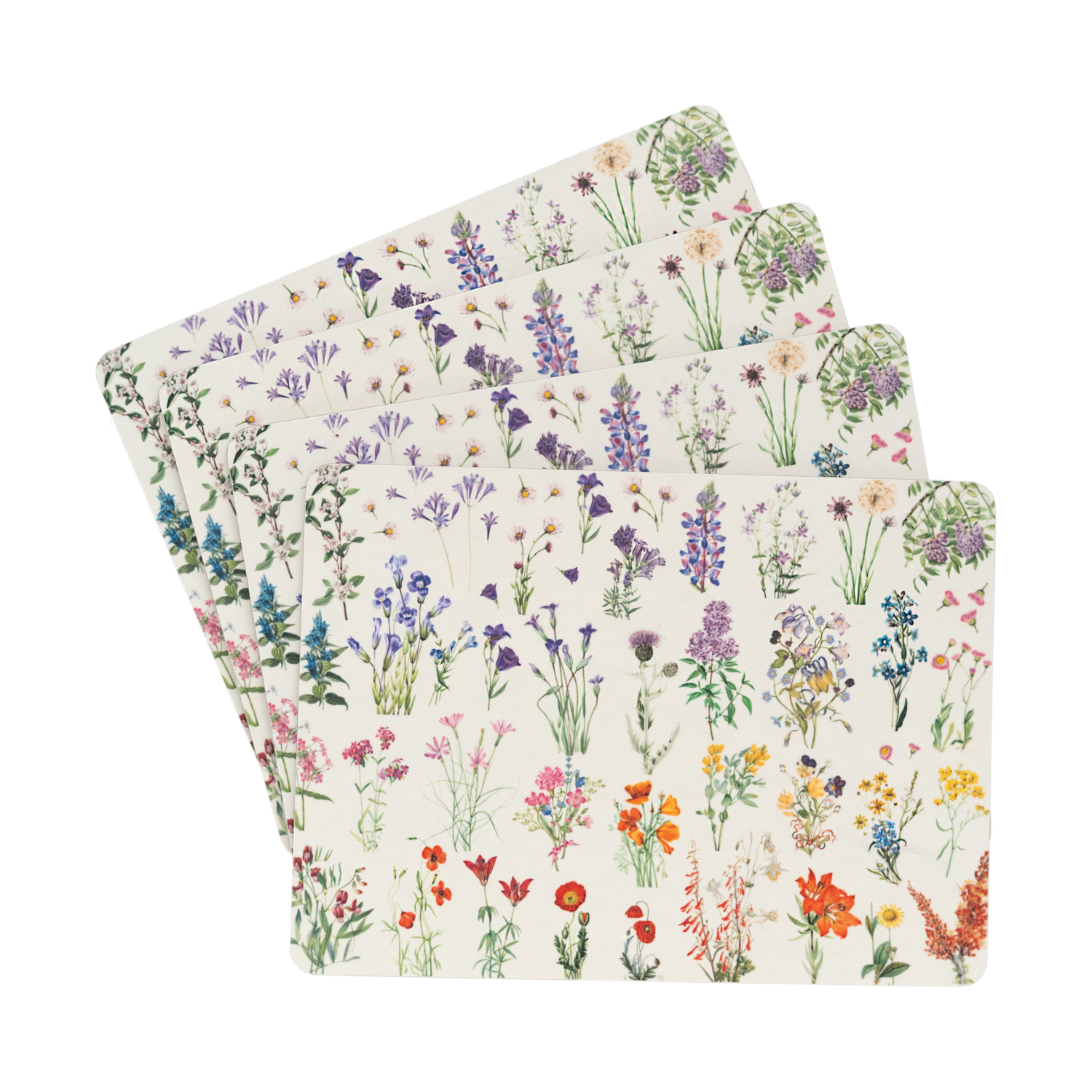 Salvamantel Botanical Wild Flowers - Set de 4 manteles Individuales - Bandeja Decorativa rígida, Resistente al Calor y a los rayones - Flores decoración - Accesorios