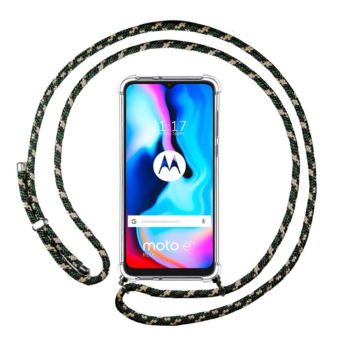 Tumundosmartphone Funda Colgante Transparente para Motorola Moto G9 Power con Cordon Verde /Dorado
