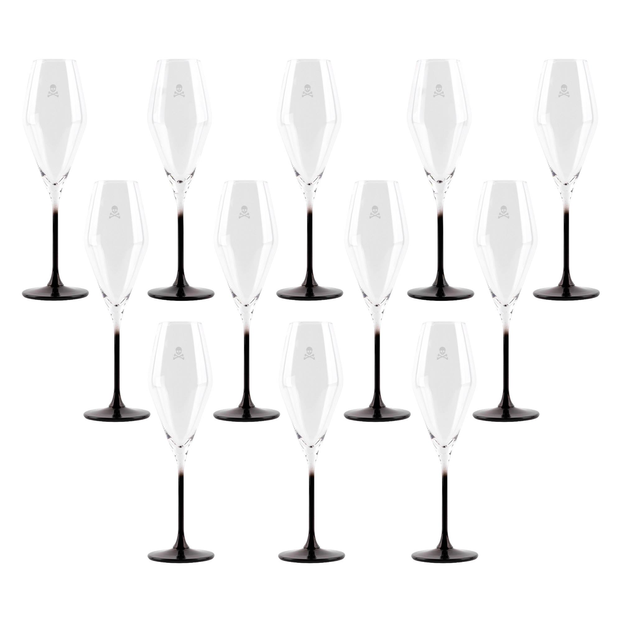 Scalpers Home Set de 12 copas flauta calavera de 182ml en cristal para vino y champagne