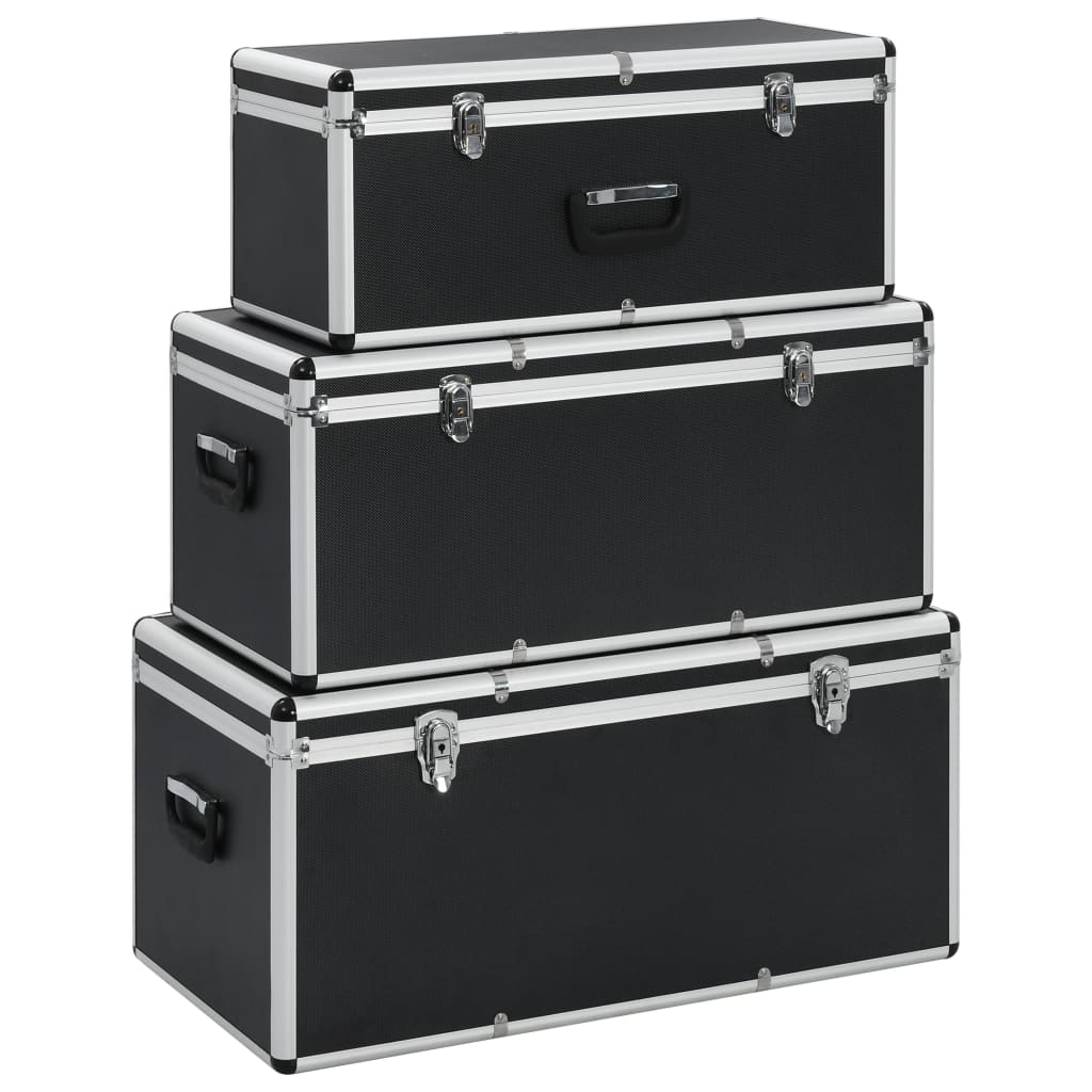 vidaXL Juego de Cajas de Almacenamiento 3 piezas Aluminio Almacenaje Color Negro,  Plateado, y mas
