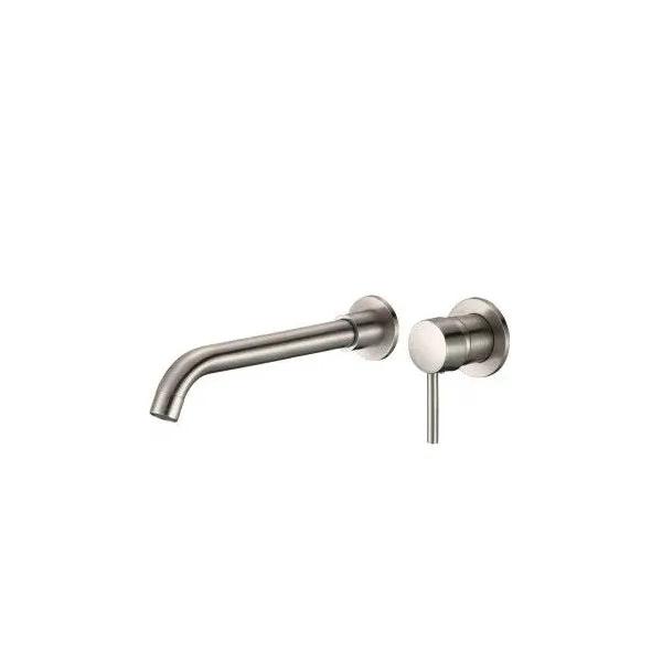 VALAZ Guadiana Grifo de lavabo de 26 cm redondo monomando fabricado en latón con un acabado acero cepillado