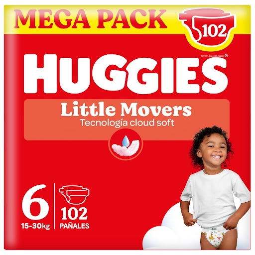 Huggies Little Movers - Ultra Comfort Pañales para Bebé, Tallas 3,4,5 y 6. Cintura Flexible, Elástica y Suave, Efecto Anti-Humedad, Mantiene al Bebé Seco hasta 12 horas, Comodidad para la piel 24/7, Diseños Disney.