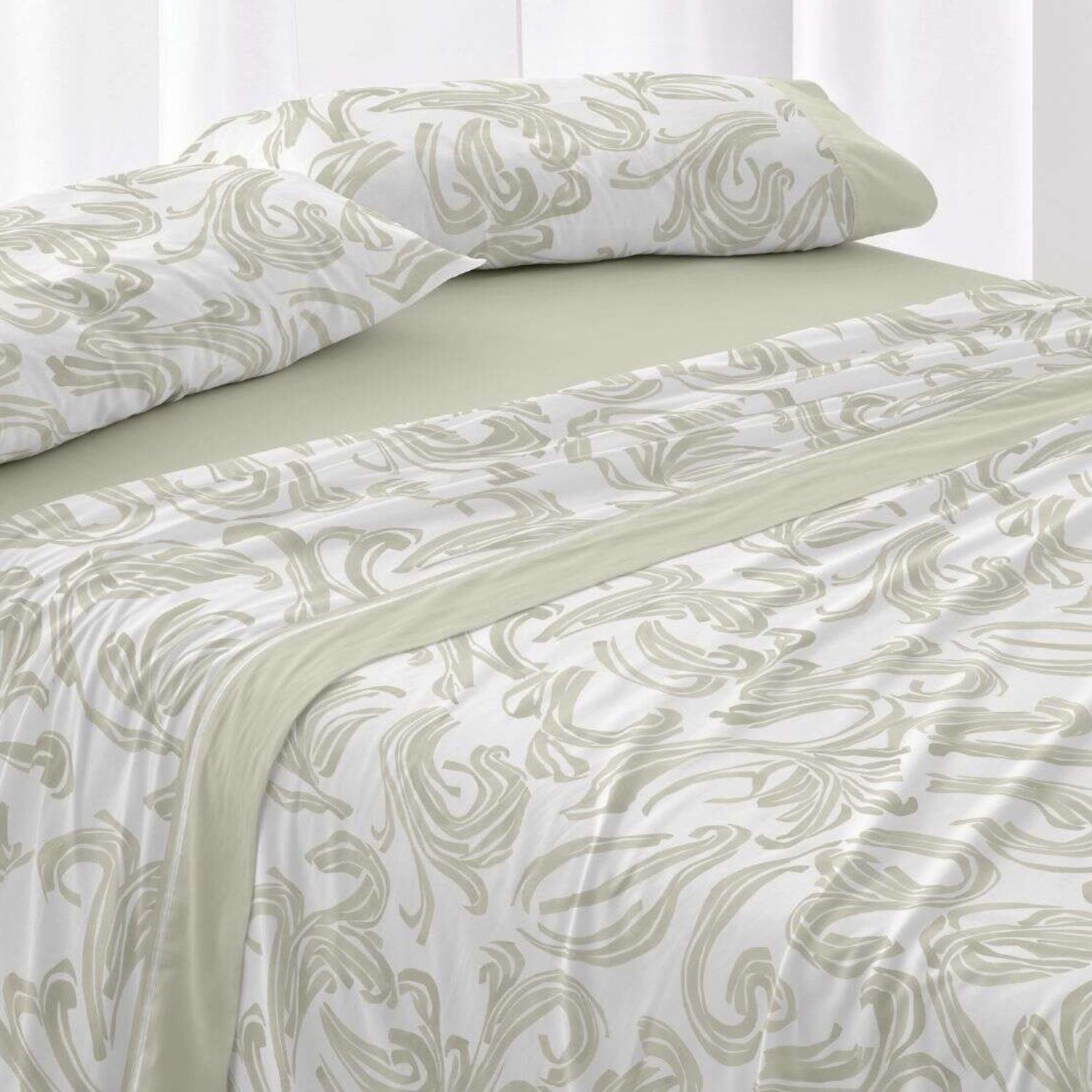 Juego Sábanas BURRITO BLANCO 50% Algodón Diseño Geométrico Azul Grisáceo - Tacto Suave, Fácil Planchado, Alta Durabilidad - Cama 90-200cm