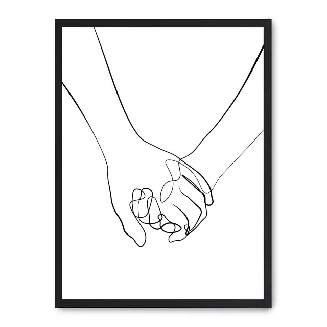 Cuadro hands line art ii 30x40cm, Póster impreso en papel de primera calidad de 180gr, montado sobre marco de madera MDF acabado en negro., Arte - Dibujo de línea