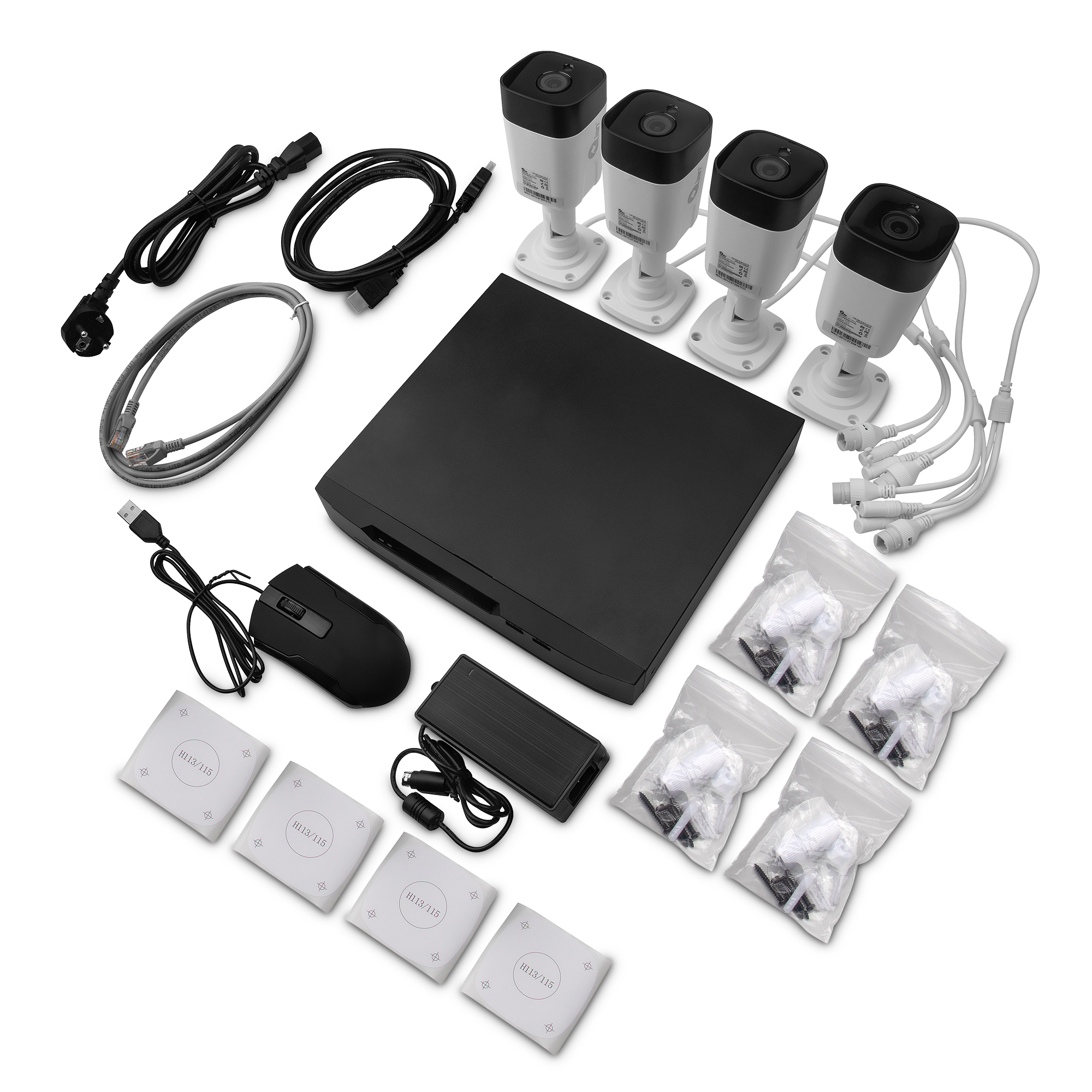 Kit de Cámaras de Vigilancia IP Qian con NVR 8 Puertos Poe y 1TB HDD | Detección de Movimiento, Intrusos y Visión Nocturna | HDMI 3840 × 2160, VGA 1920 × 1080 | 1 Canal 8MP, 4 Canales 1080P | Ethernet, USB