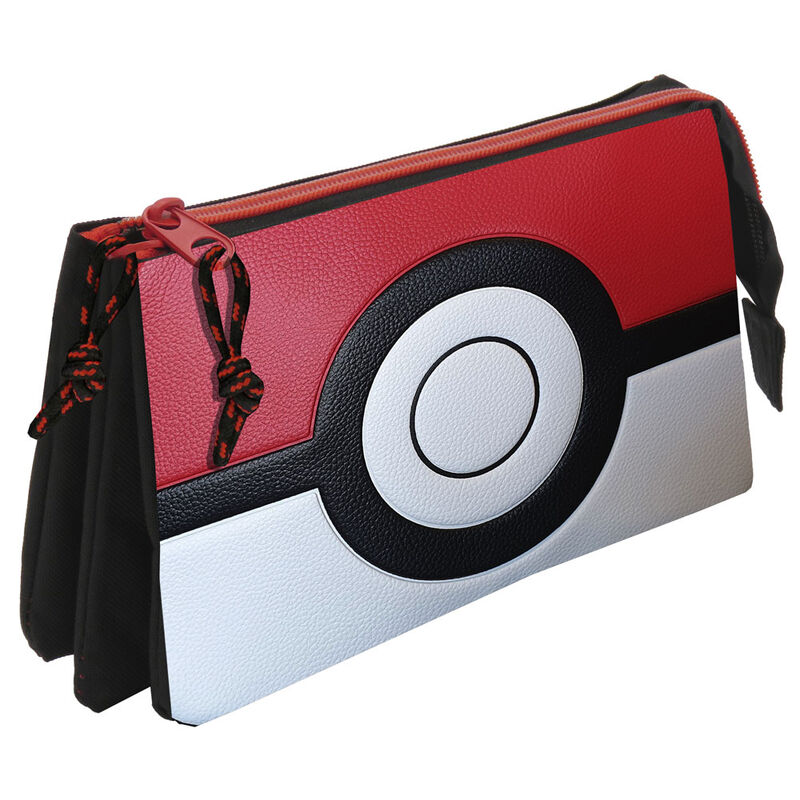 Pokémon- Estuche Triple, Portatodos, 5 Compartimentos, Material Escolar, Estuche, Pokeball, Color Blanco y Rojo, Producto Oficial (CyP Brands)