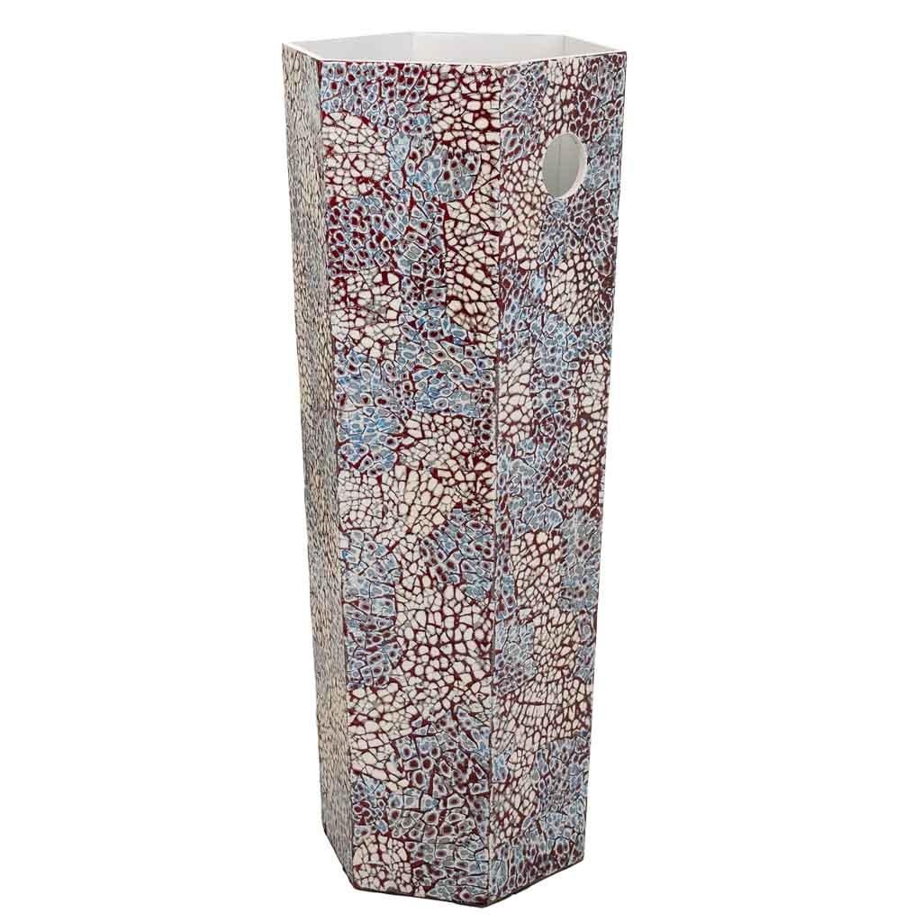 Wonderlust Deco - Paragüero de capiz blanco, rojo y azul estampado 24x24x58h cm Blanco 24x24x58h cm