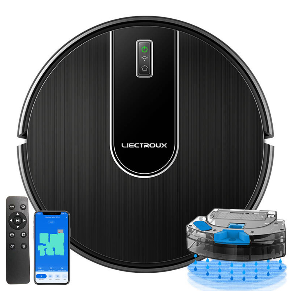LIECTROUX N7S-U Robot Aspirador y Fregasuelos Succión 6000Pa,150 min Autonomía,Recipiente de Polvo 400ml y Tanque de Agua 250ml, App WiFi, Funciona con Alexa y Google Assistant, ,Mando y Voz,Apto para suelos duros,alfombras y pelo de mascotas
