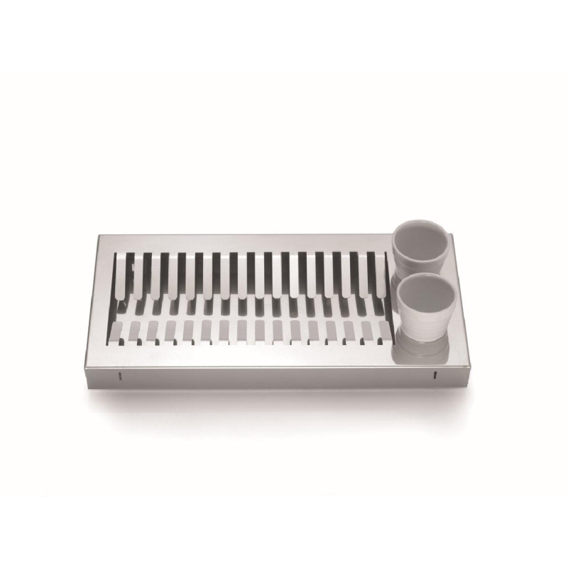 DON HIERRO - OBI, Escurreplatos de diseño en Acero Inoxidable con 2 vasos cuberteros de porcelana-