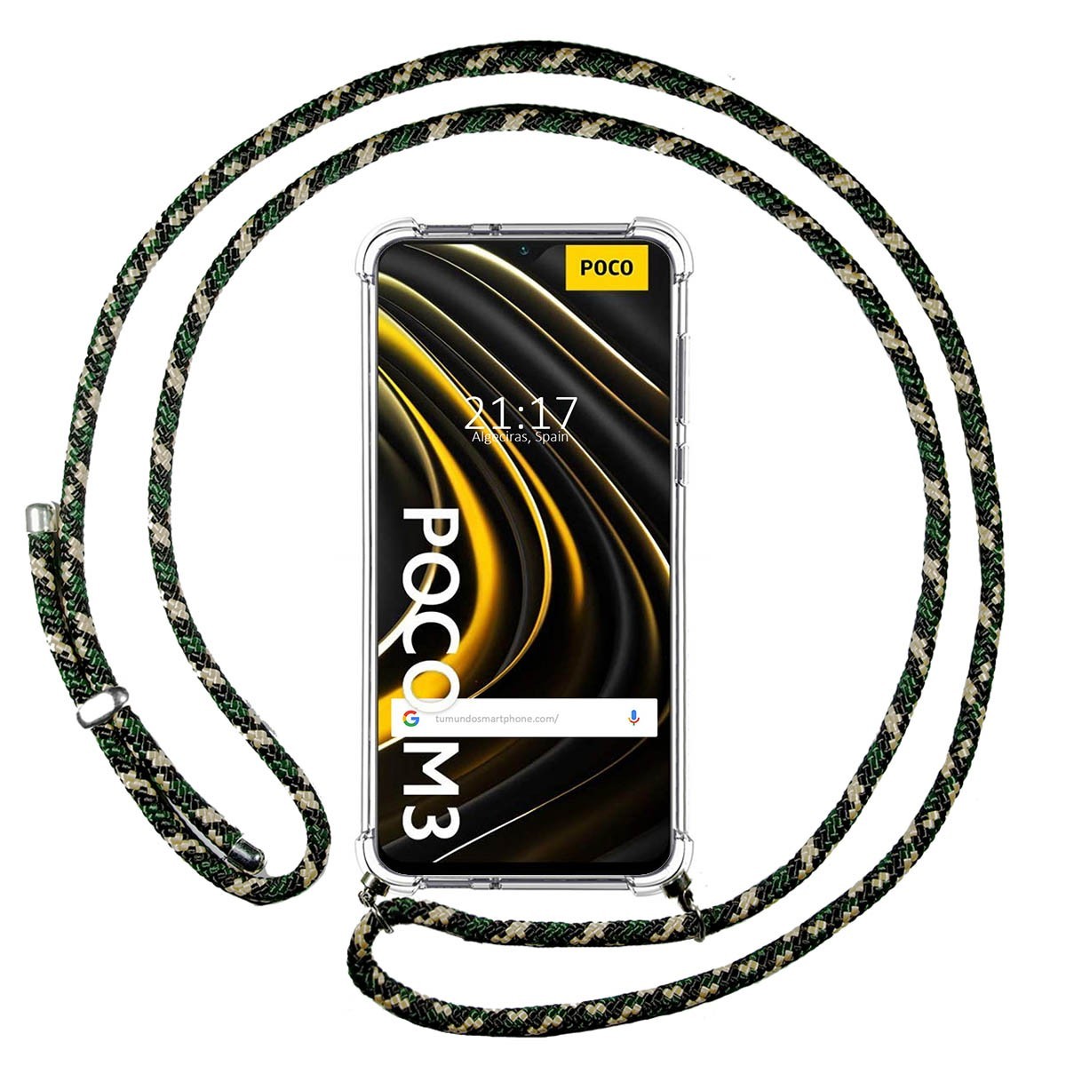 Tumundosmartphone Funda Antigolpes Xiaomi POCO M3 con Cordón Verde/Dorado