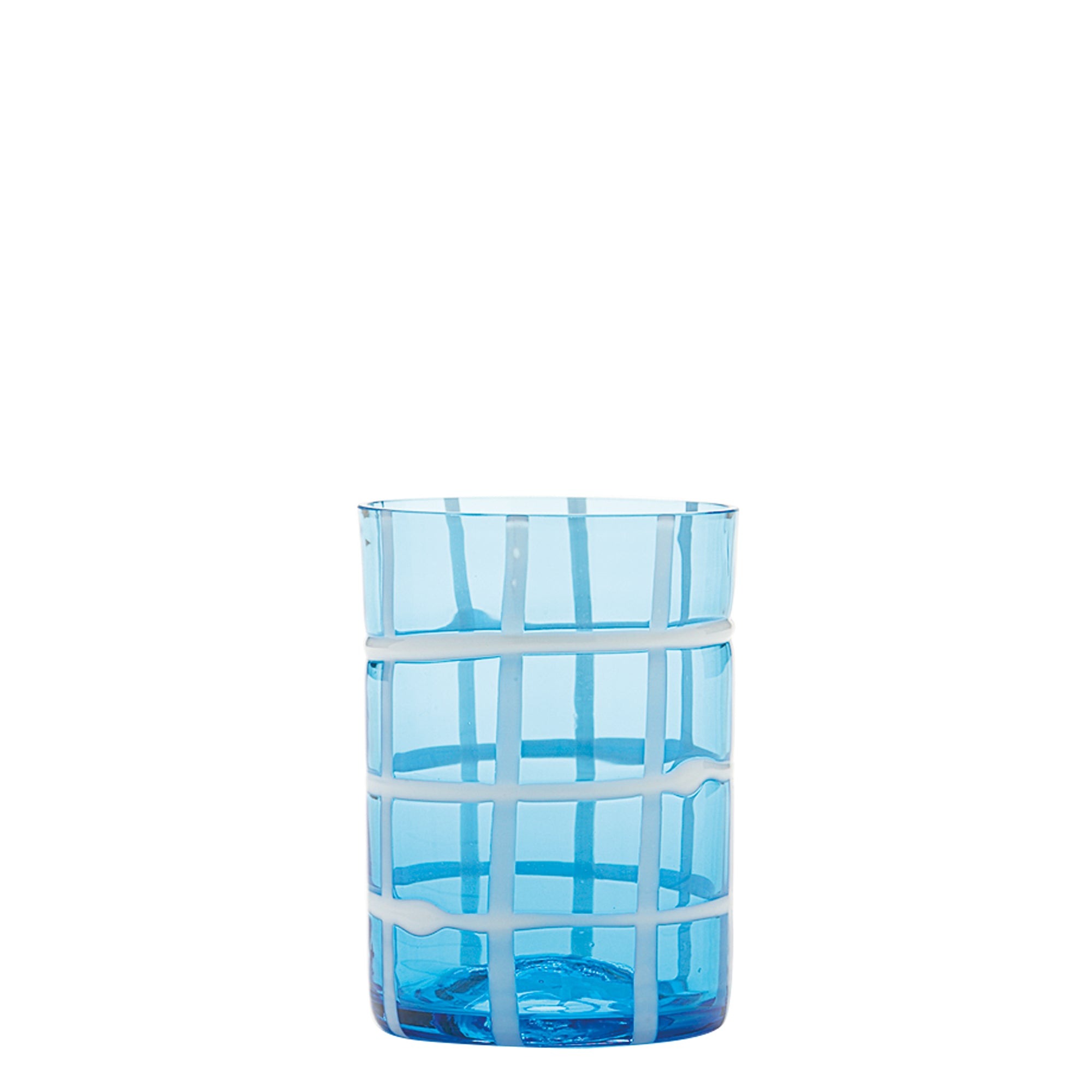 Zafferano Twiddle - Juego de 6 copas de aguamarina de vidrio soplado, 35 cl - Vasos artesanales con decoración blanca, aptos para lavavajillas