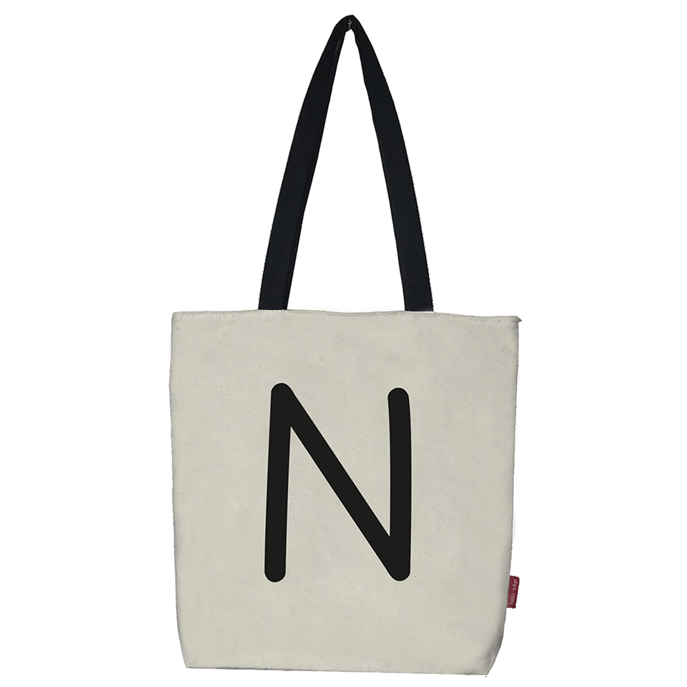 Hello-Bags. Bolso tote bag con cremallera, forro y bolsillo interior. Exterior: Algodón 100%. Incluye sobre kraft de regalo. Modelo N. Color: Crudo / Negro. Medidas: 37x38 cm.