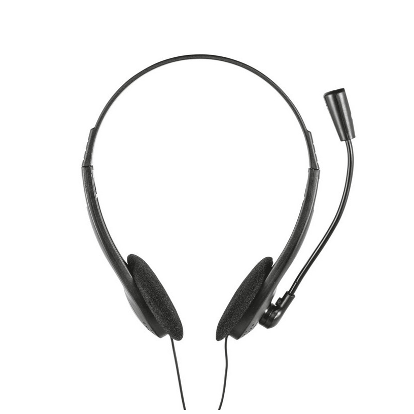 Trust Primo Chat Headphones with Microphone, on-ear design, 3.5mm connector, adjustable flexible mic for clear calls, compatible with PC, laptop, and mobile devices, ideal for hands-free communication and music.