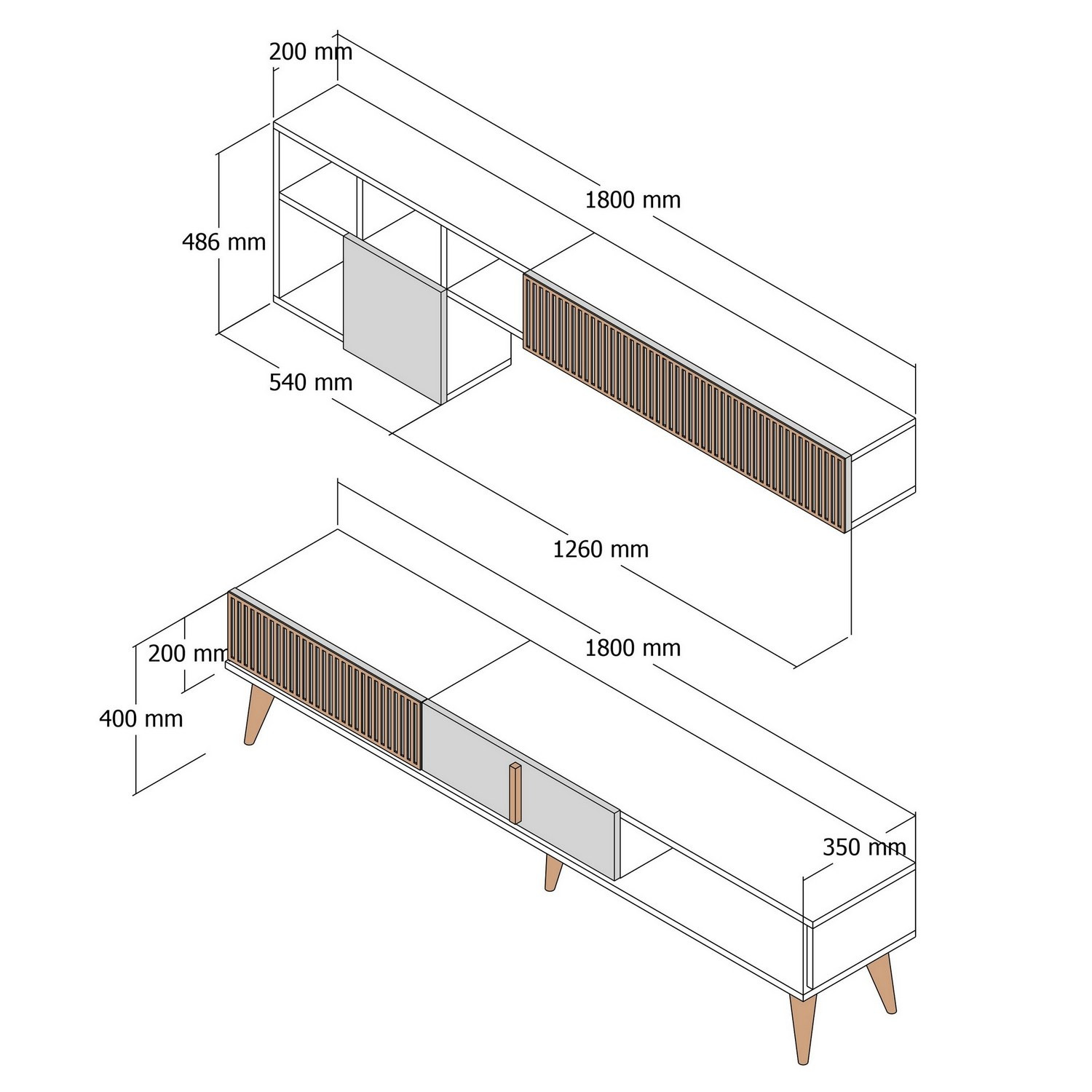 Habitat y Jardin - Soporte de TV de madera "Milan" - 180 x 35 x 40 cm - Nogal, Antracita