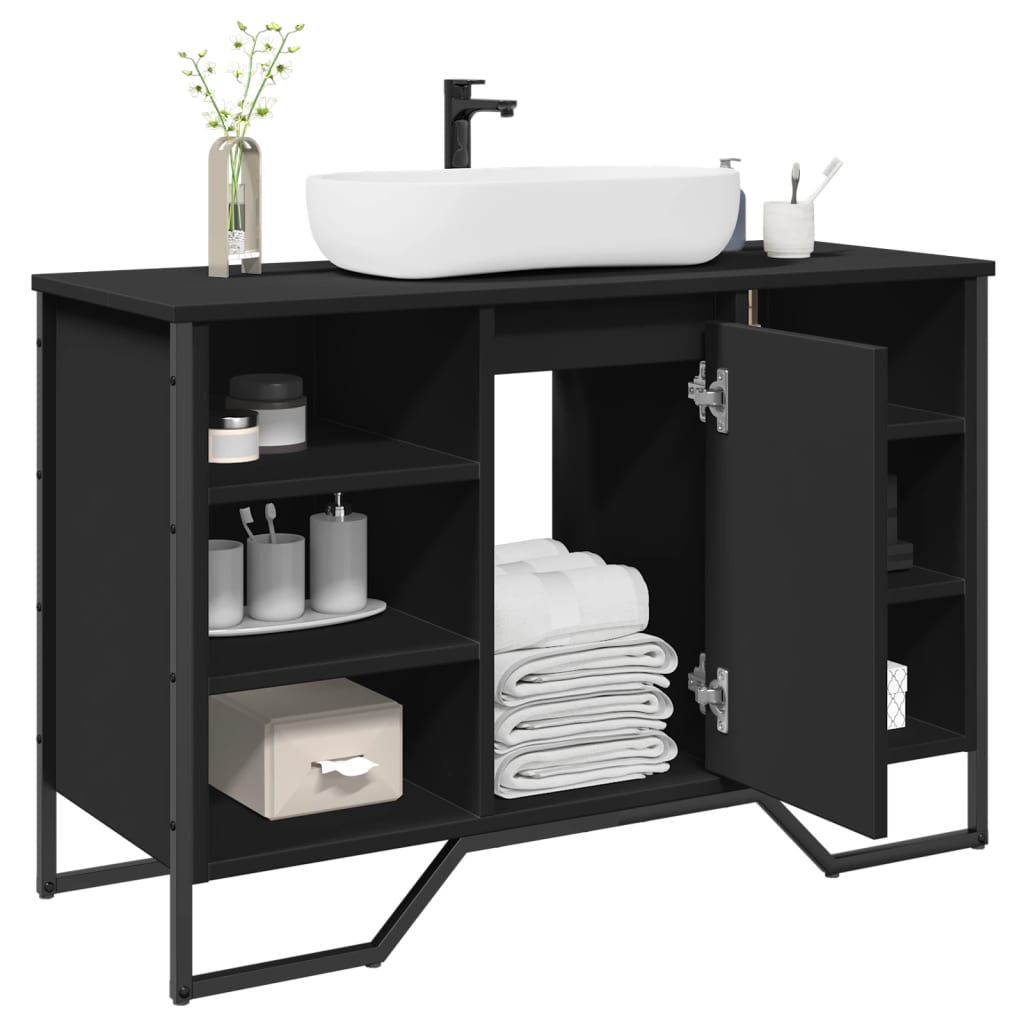 vidaXL Armario de lavabo de baño madera ingeniería 91x35x60 cm en color Negro/Roble ahumado/Marrón roble y más | almacenamiento funcional diseño moderno para baño dormitorio sala
