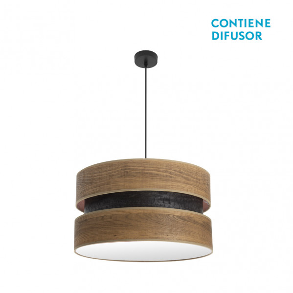 Colgante colet 2xe27 negro/madera oscura regx50x50 cm