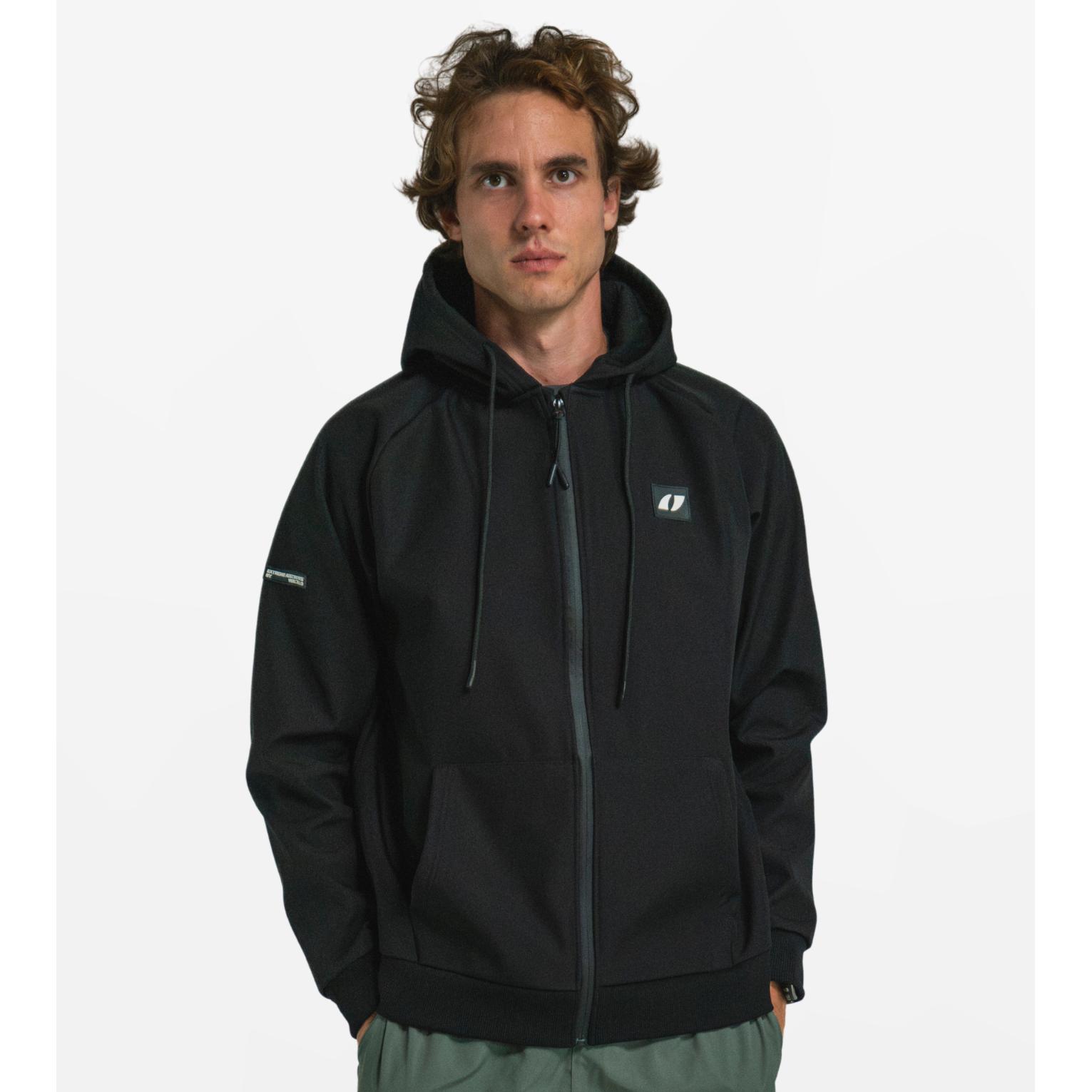 Chaqueta Softshell Hybrid técnica de neopreno resistente al viento y lluvia, con cremallera termosellada y libertad de movimiento para entrenamiento outdoor - Negra - Vercello