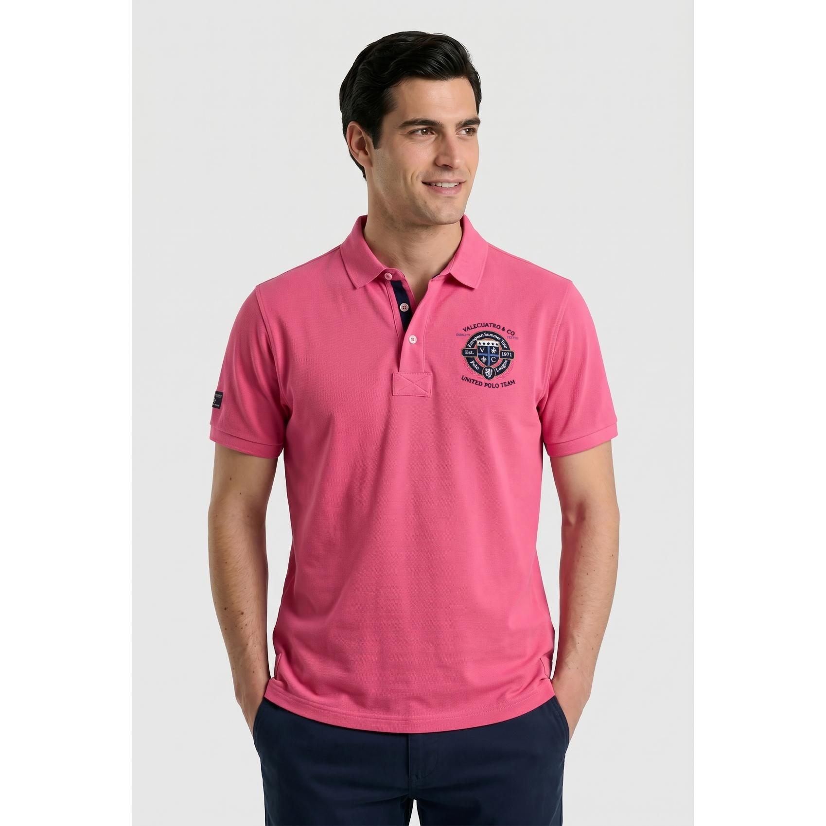 Polo Valecuatro semibordado United rosa
