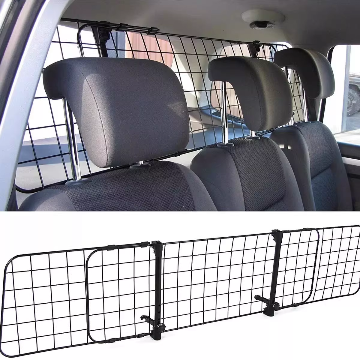 Nobleza Barrera Protectora de Coche para Perros, Rejilla Separador Perro Coche Extensible Universal Reja de Seguridad Barrera 96-145x30cm Acero