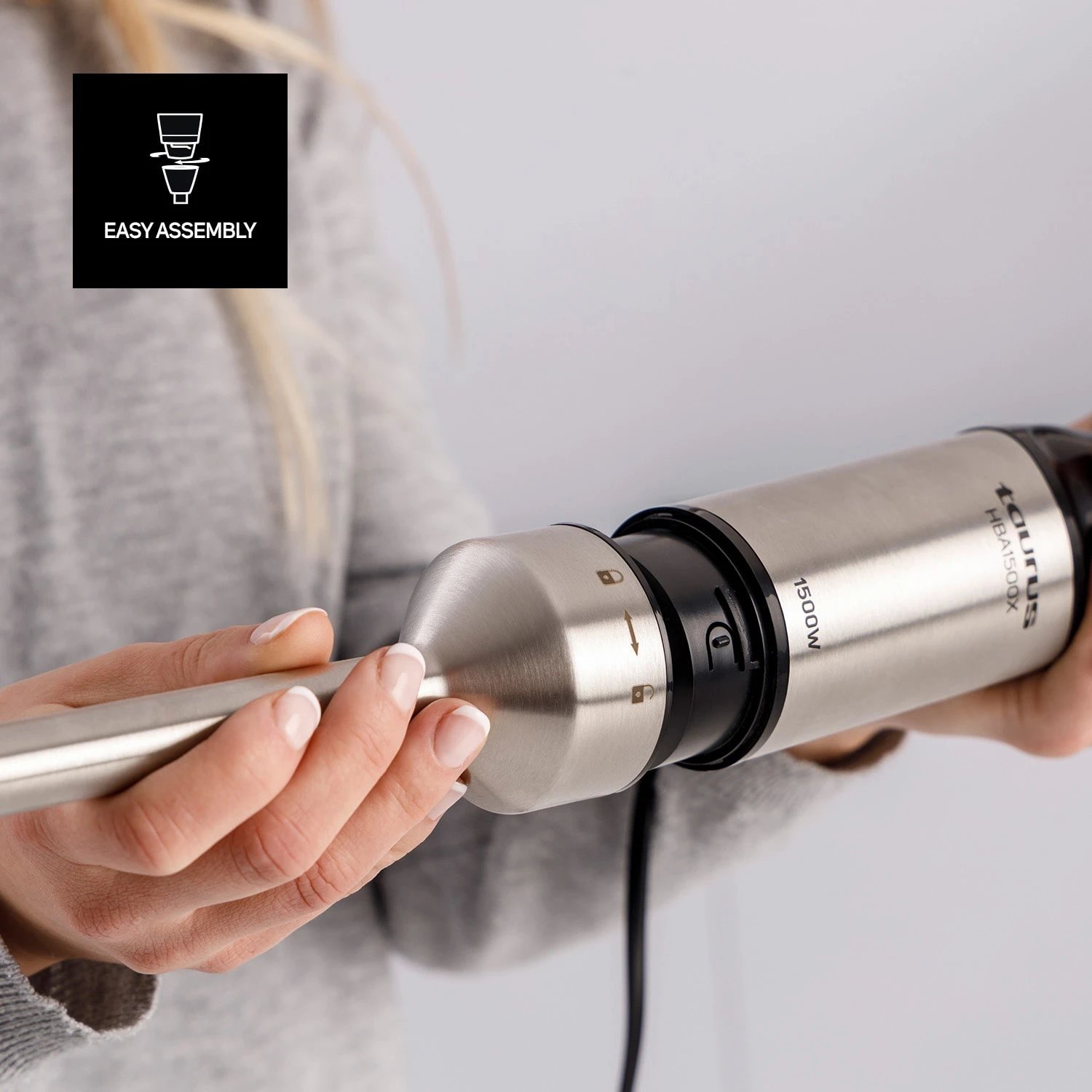 Taurus - Batidora de mano HB1500X de 1500 W con acabado en acero inoxidable, diseño ergonómico y capacidad de 1 litro para sopas, cremas y salsas — ideal para uso diario y recetas familiares