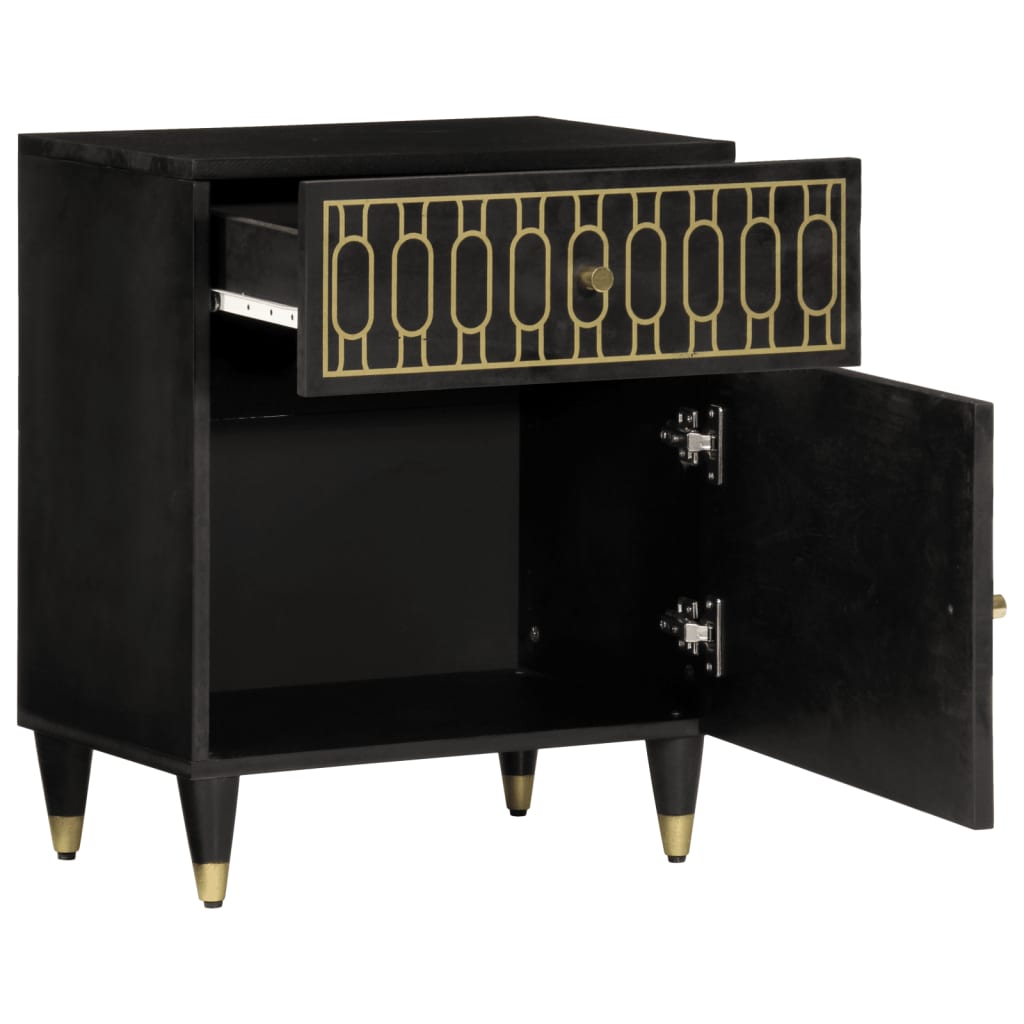 Vidaxl Mesita de Noche de Mango 50x33x60 Cm - Marrón, Marrón Miel, Negro