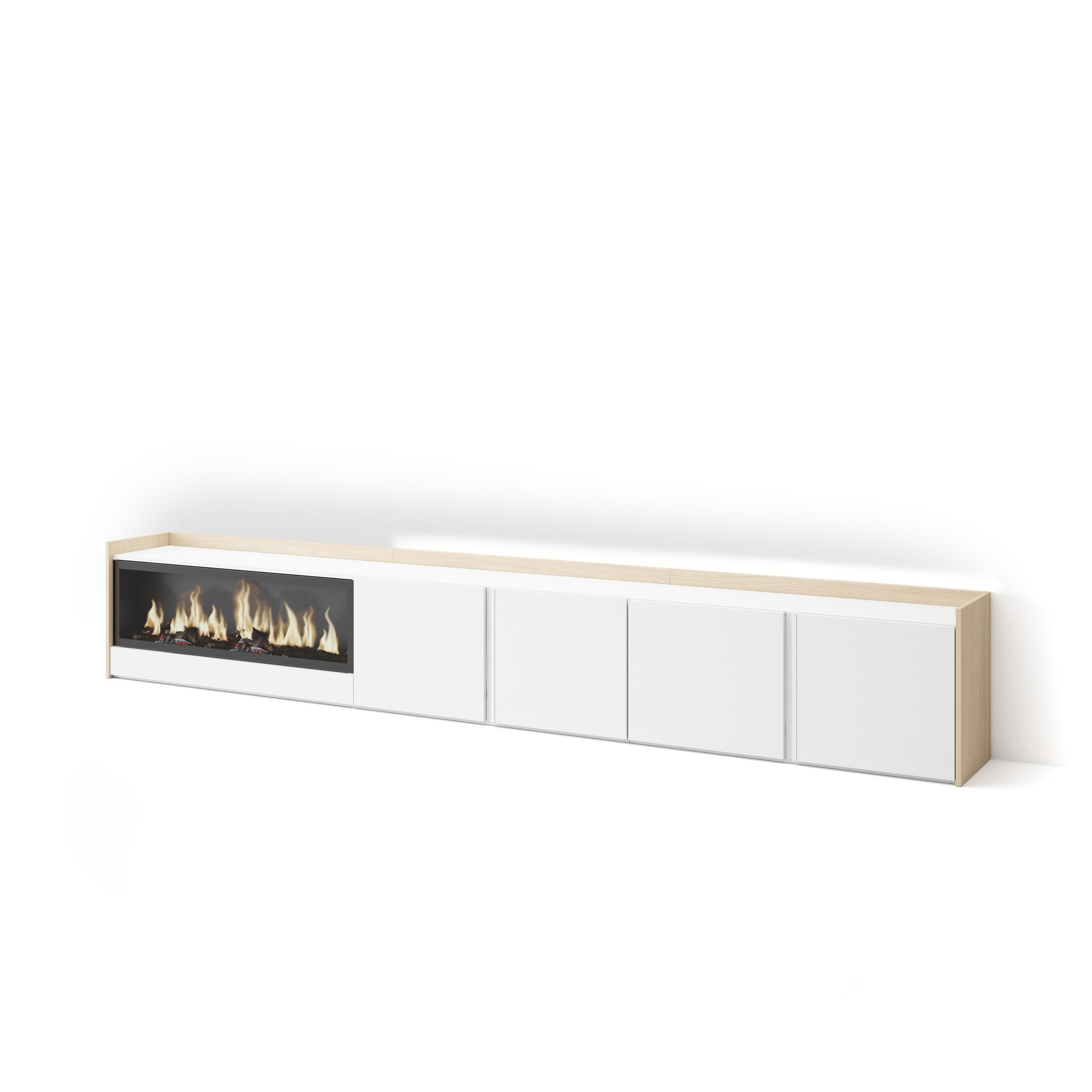 Skraut Home - Mueble TV, Televisión, 315x35x50cm, Para TV hasta 80", Chimenea eléctrica XXL, LED
