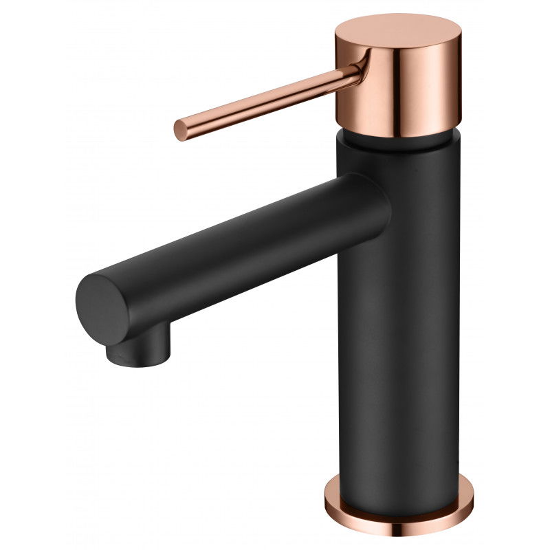 Imex Milos BDYS045-1NOR grifo monomando para lavabo de latón con discos de cerámica en color negro y oro rosa