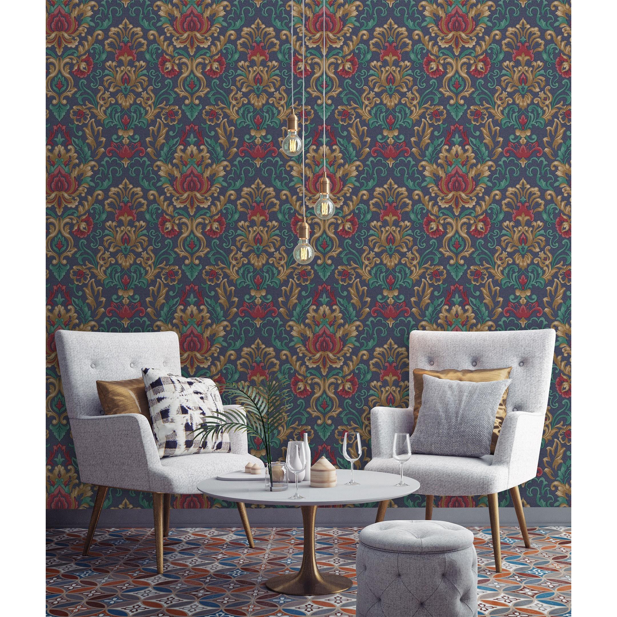 Papel pintado vinílico damasco lujoso efecto textura de tela tejida en relieve - Darinka 676409 de GAULAN - Rollo de 10 m x 1,06 m