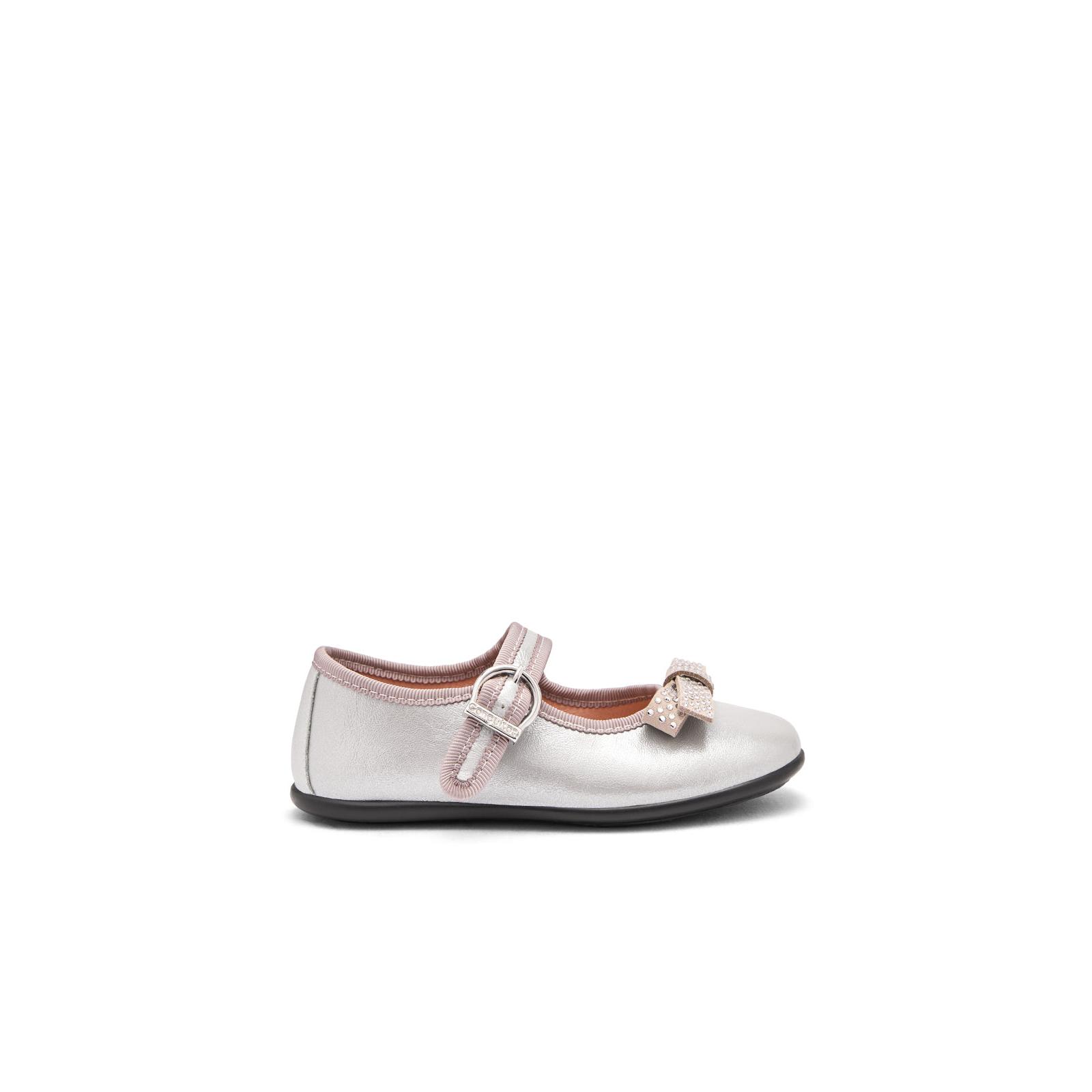 Conguitos - Merceditas de Niña con Hebilla Plata Bow Mary Janes para Niña