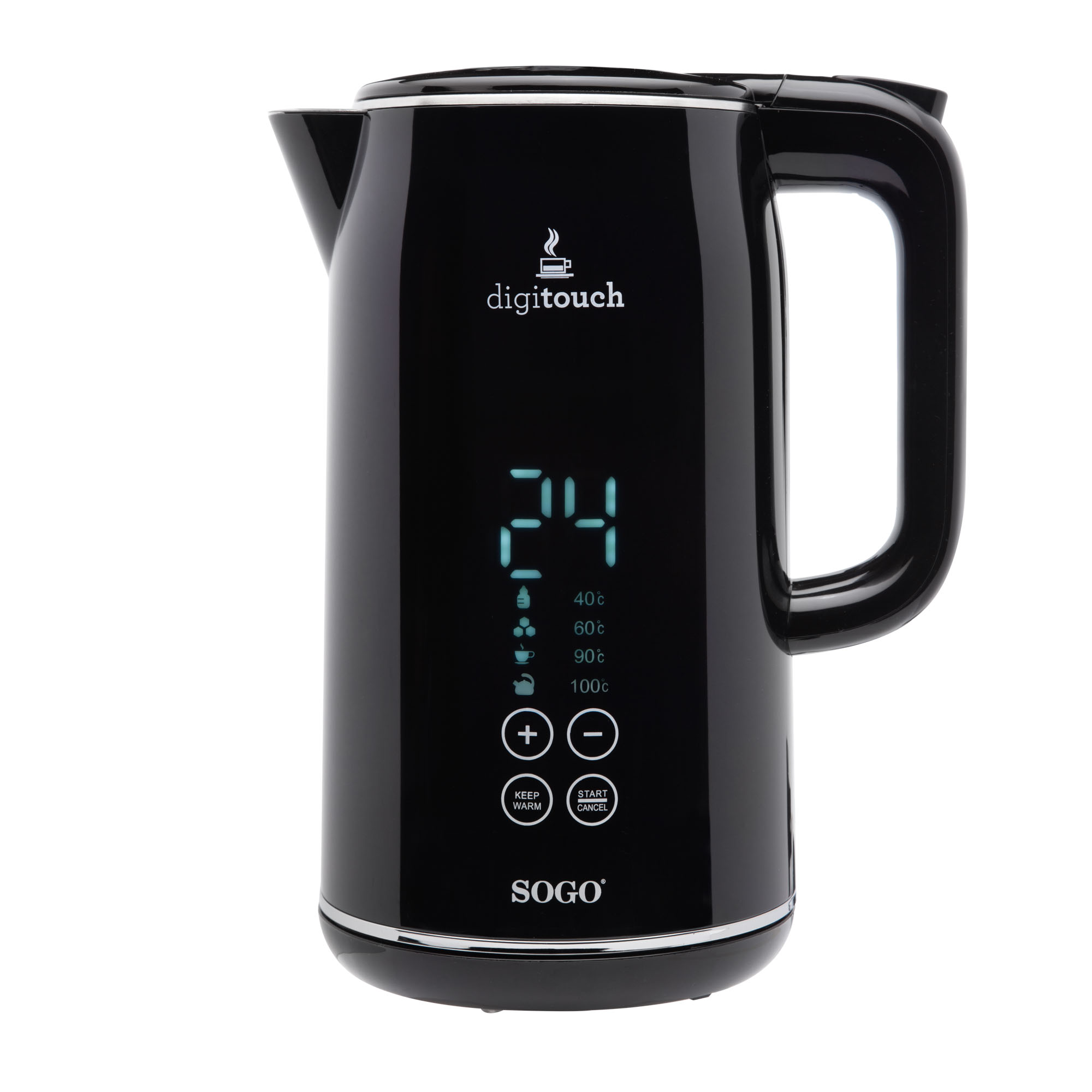 Hervidor Sogo Eléctrico Control Digital Temp  Acero Inox Negro  -2200W