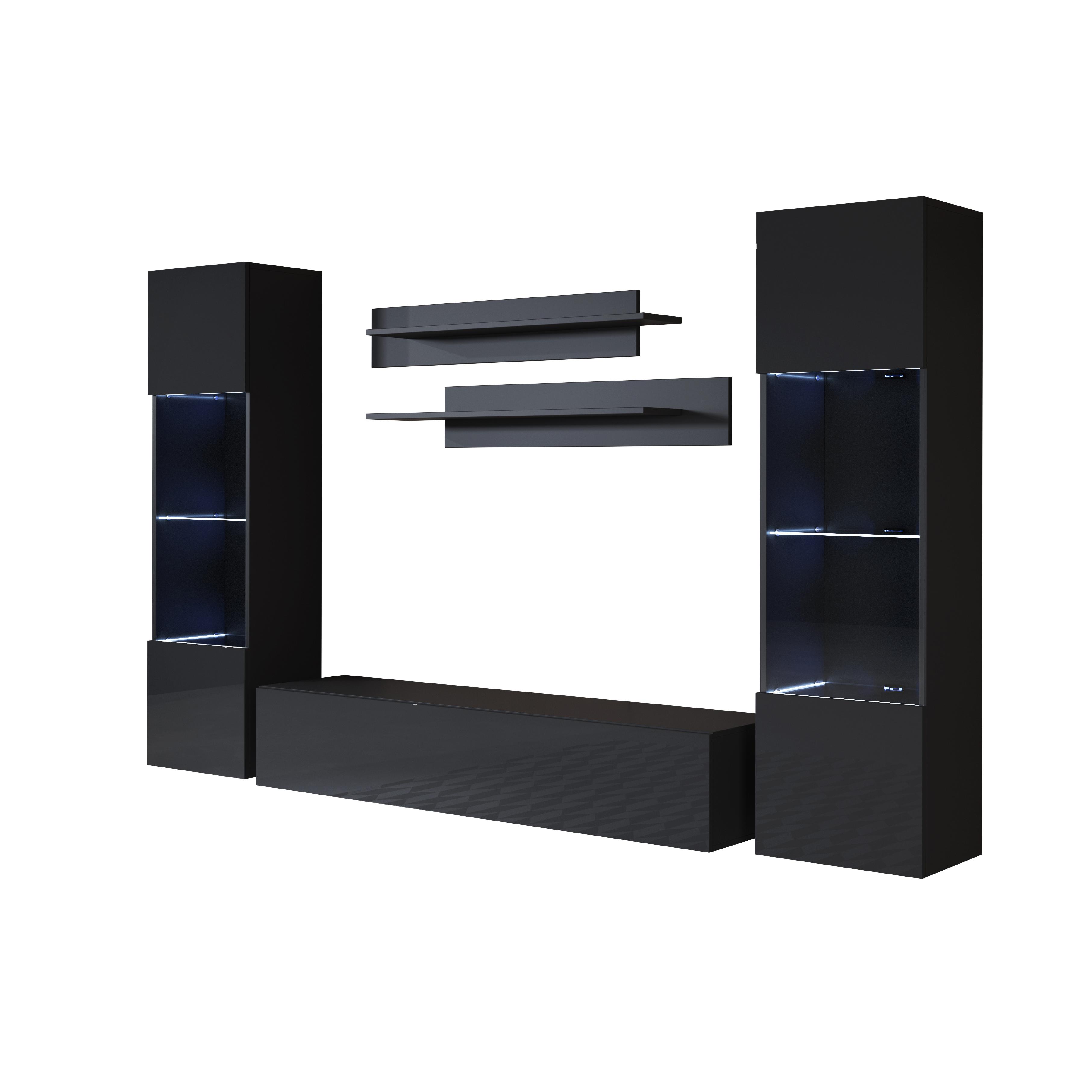 MB Muebles Bonitos - Conjunto Mueble de Salón con Vitrina, LED, Ancho 260cm, Más Colores, Modelo Luke 9