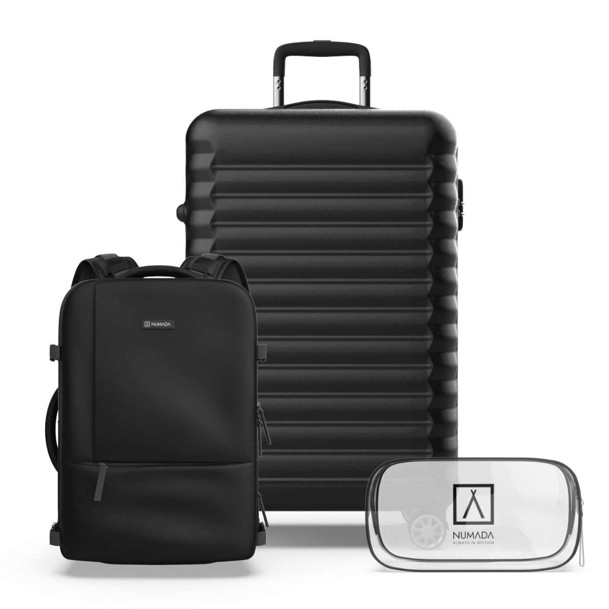 Numada Juego de Maletas Upfly Negro Maleta 63cm, Bolsa Viaje y Neceser