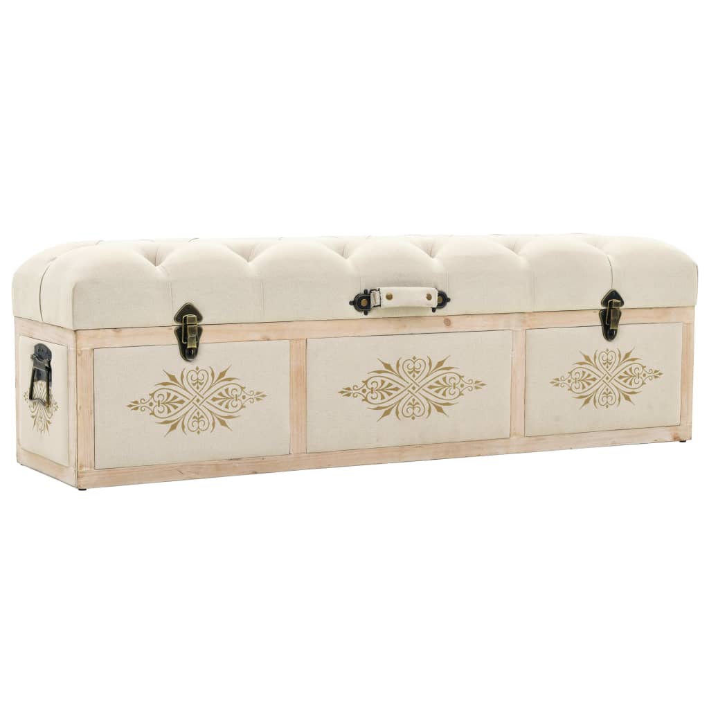 vidaXL Banco de almacenaje madera maciza de abeto y tela 110 x 30 x 38 cm