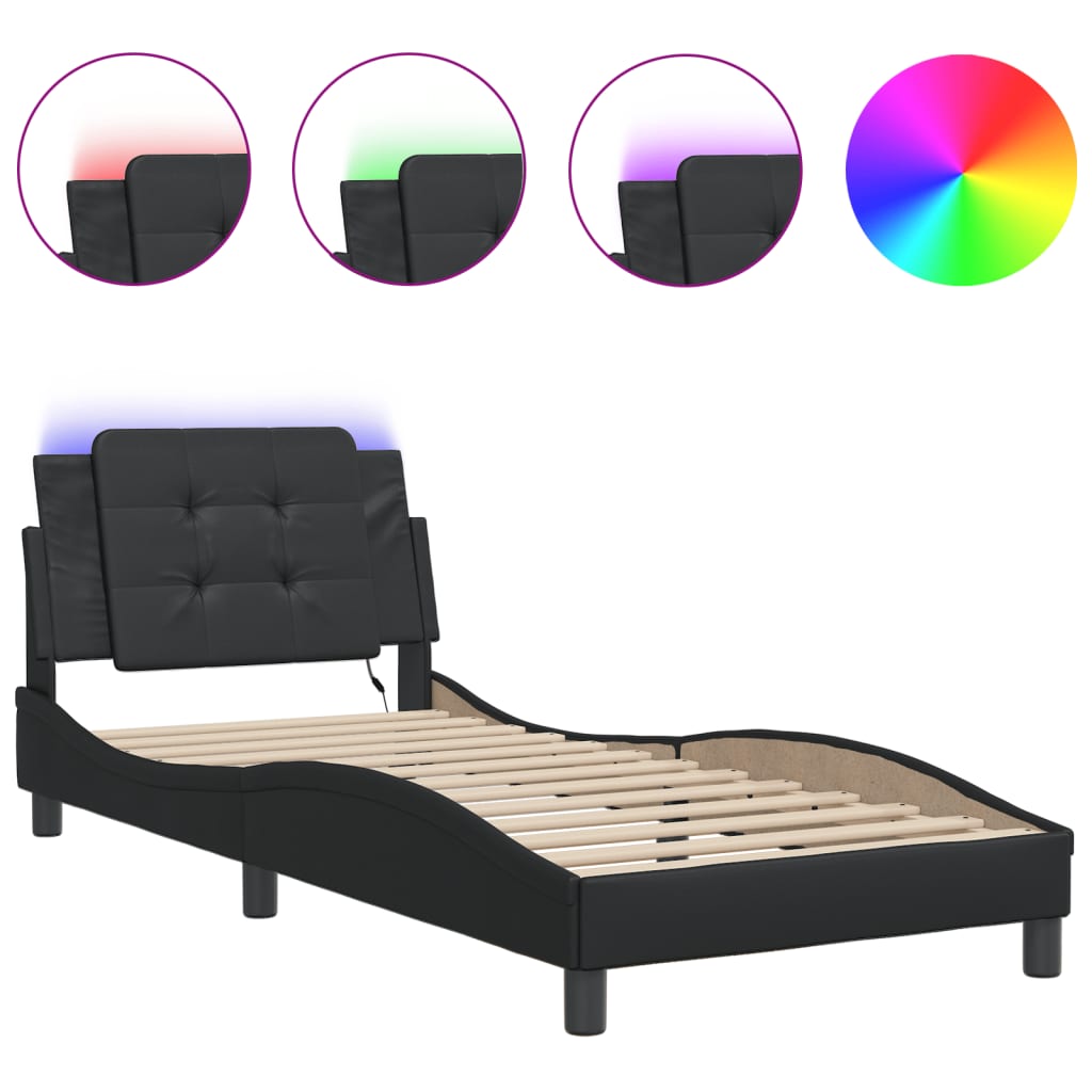 vidaXL Estructura de cama con LED sin colchón Zadar negro 90x190 cm