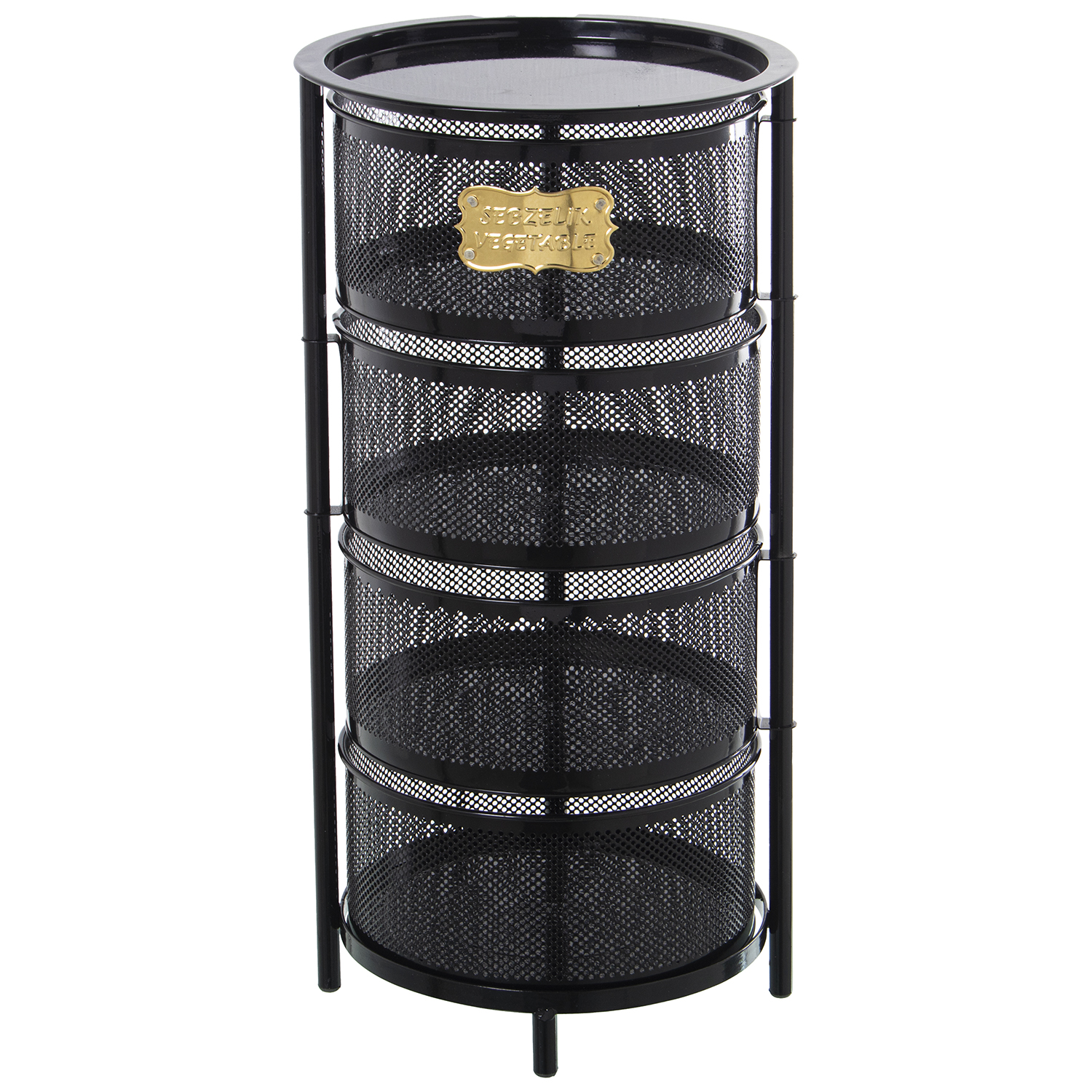 Verdulero metal negro con 4 cajones giratorios 32, 5x65cm, cajon: 29x14cm