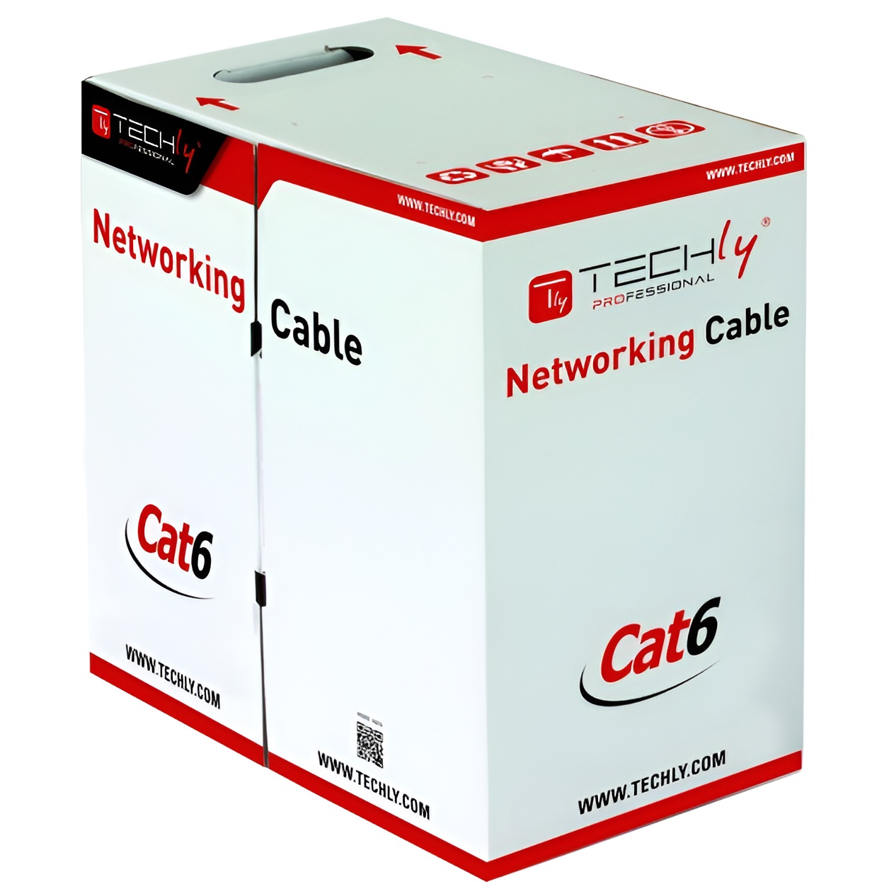 Techly ITP6-CCA-305-BL - Ethernet Cable 305m, Cat 6, U/UTP, Blue for data, audio, and video transmission with copper-clad aluminum and PVC coating, CE certified, ideal for networking and internet use.