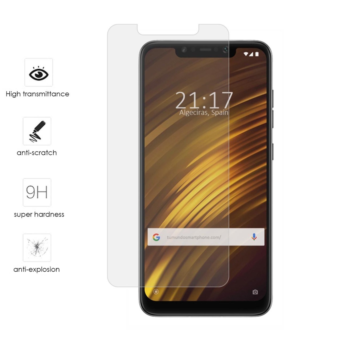 Tumundosmartphone Protector Cristal Templado para Xiaomi Pocophone F1 Vidrio