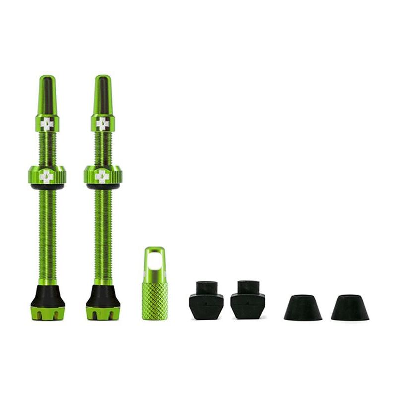 Muc-Off - Juego de Válvulas Tubeless V2 para bicicleta de montaña y carretera, de aluminio 7075 con sistema de flujo de aire libre, ranura Allen de 4 mm y herramienta integrada de extracción — 60 mm verde