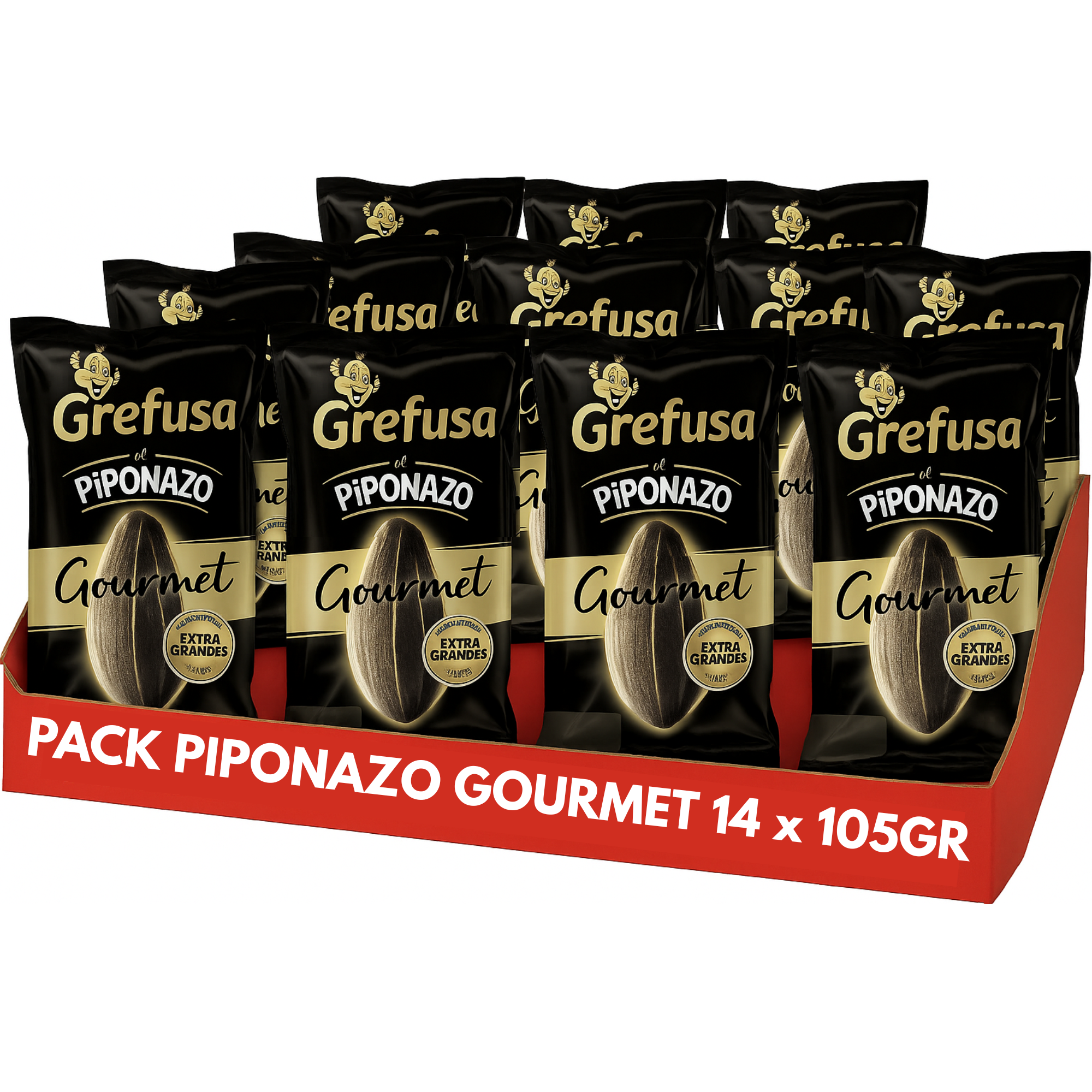 Grefusa  Pipas El Piponazo GOURMET 14 x 95 gramos. - 14 Bolsas de Pipas El Piponazo GOURMET