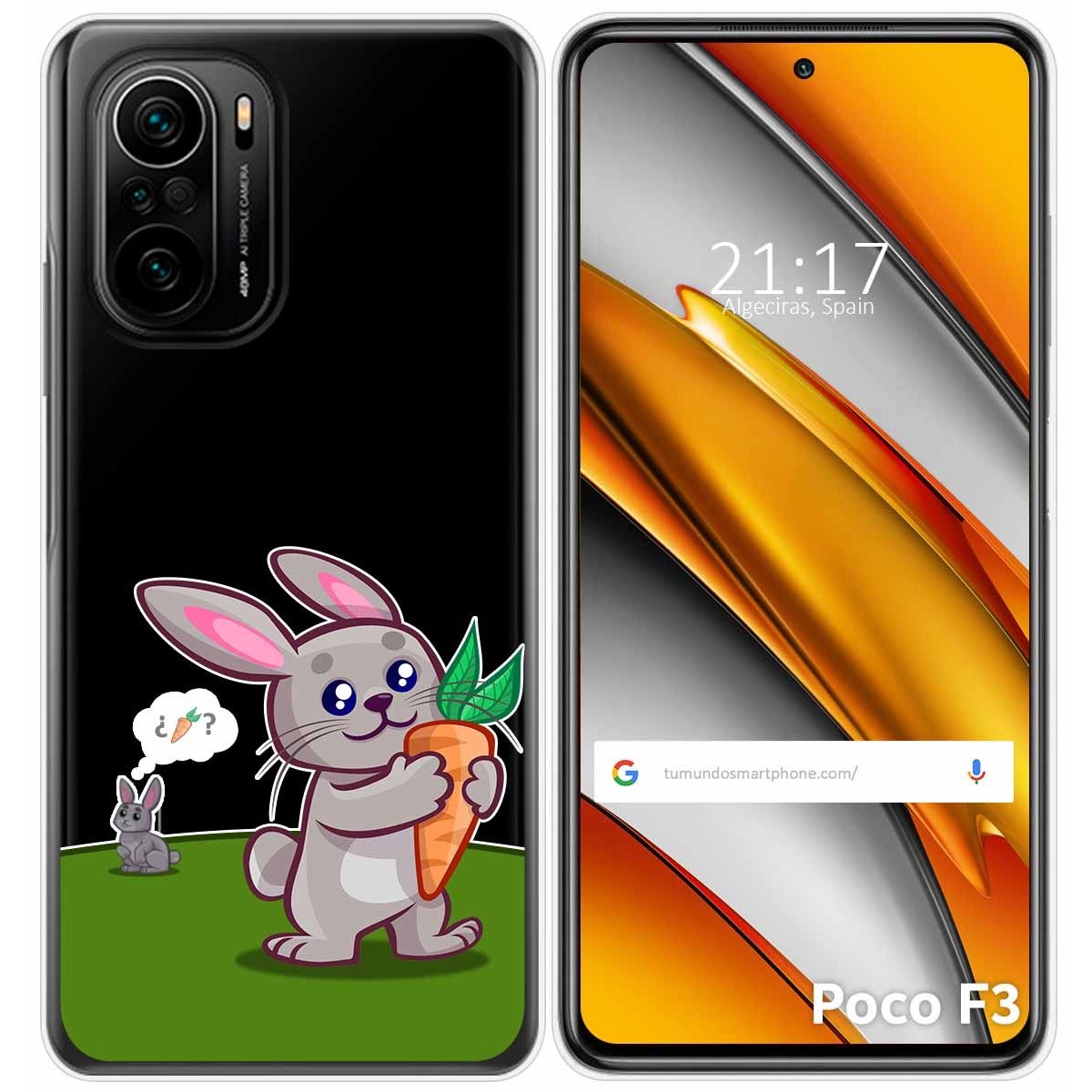 Tumundosmartphone Funda Gel Transparente para Xiaomi POCO F3 5G / Mi 11i 5G diseño Conejo Dibujos