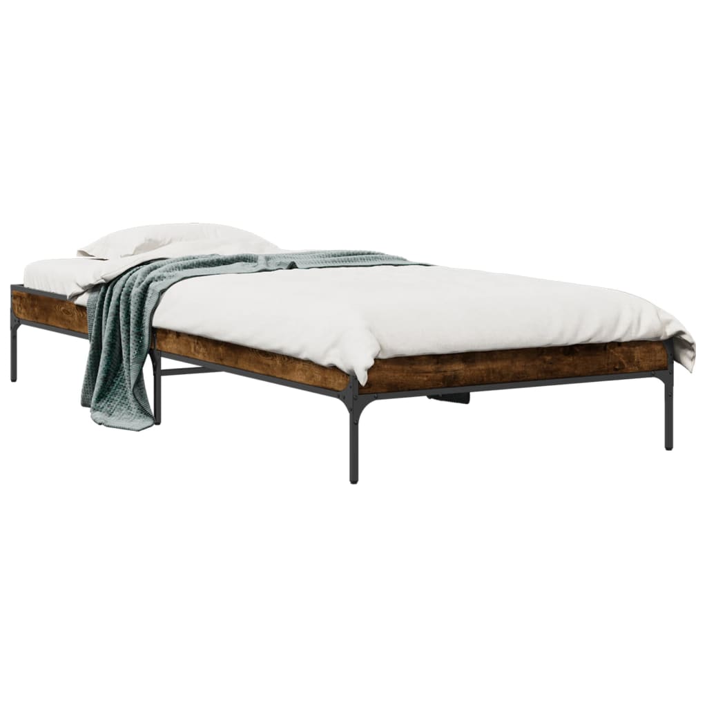 vidaXL Estructura cama madera ingeniería metal roble ahumado 90x200 cm
