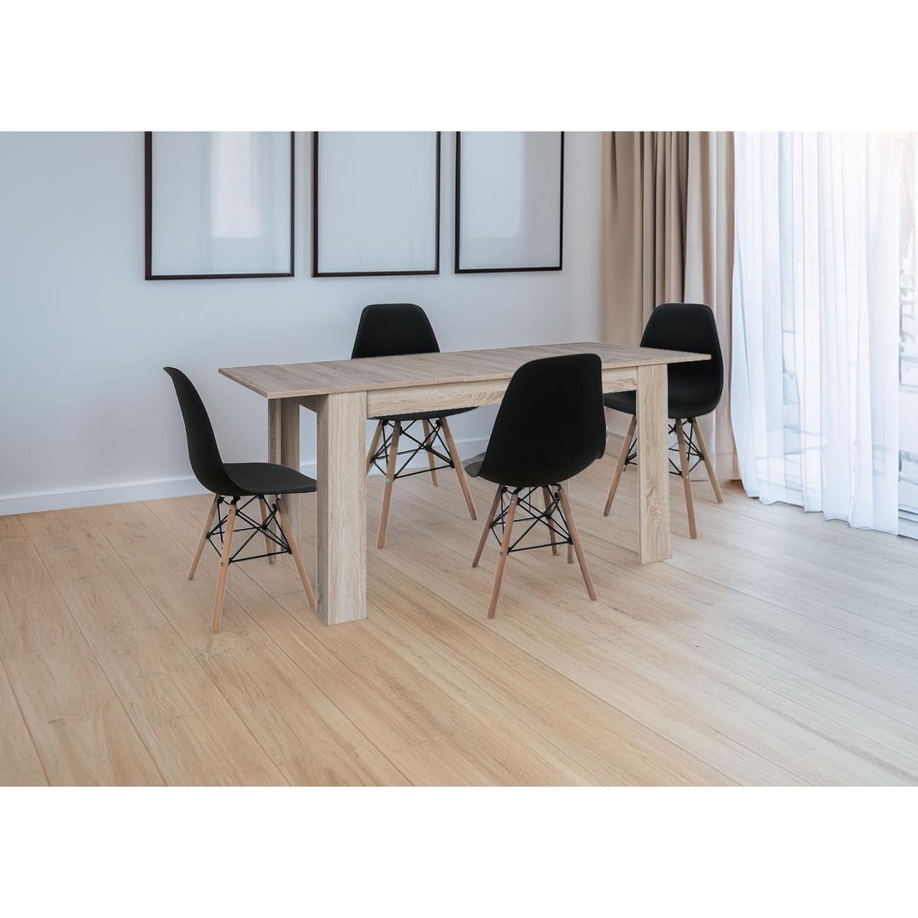 Mesa Extensible de Comedor o Cocina Blanco y Gris + 4 Sillas Estilo Nordico Negro